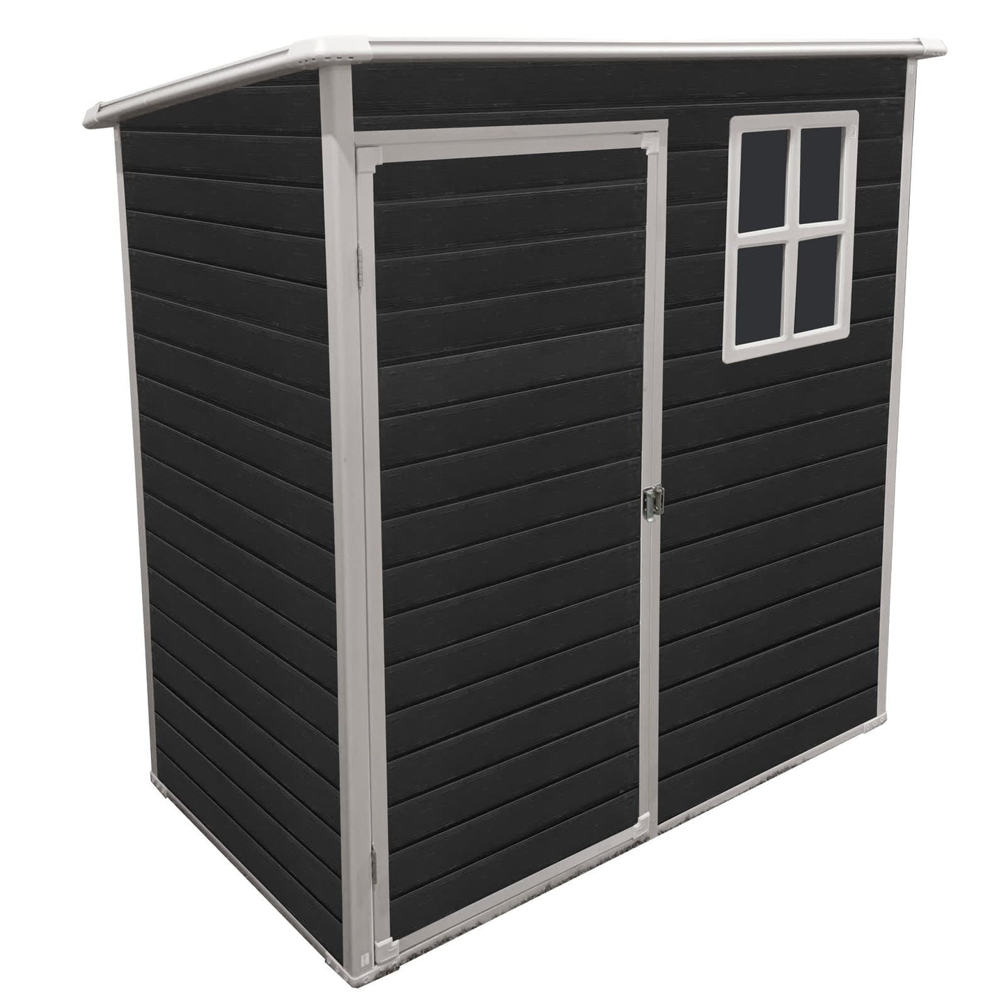 Vynxaria 5x3FT Outdoor Plastic Storage Shed with Floor Pad Lockable Single Door Side Window Black for Small Yards