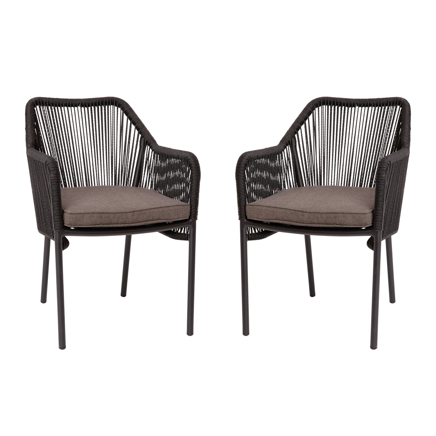 Flash Furniture Kallie Set of 2 All-Weather Black Woven Stacking Club Chairs with Rounded Arms and Gray Zippered Seat Cushions
