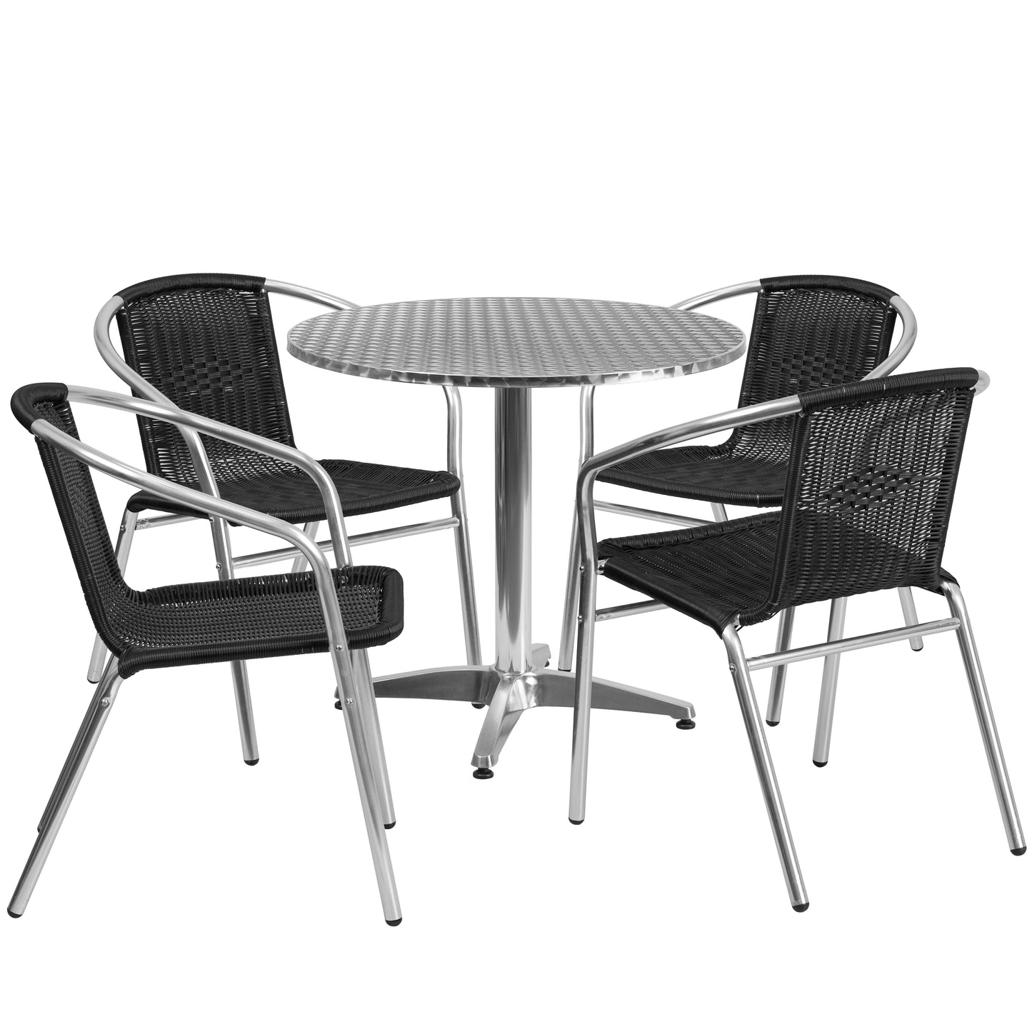 Flash Furniture Lila 31.5-in Round Aluminum Indoor-Outdoor Table Set with 4 Black Rattan Chairs
