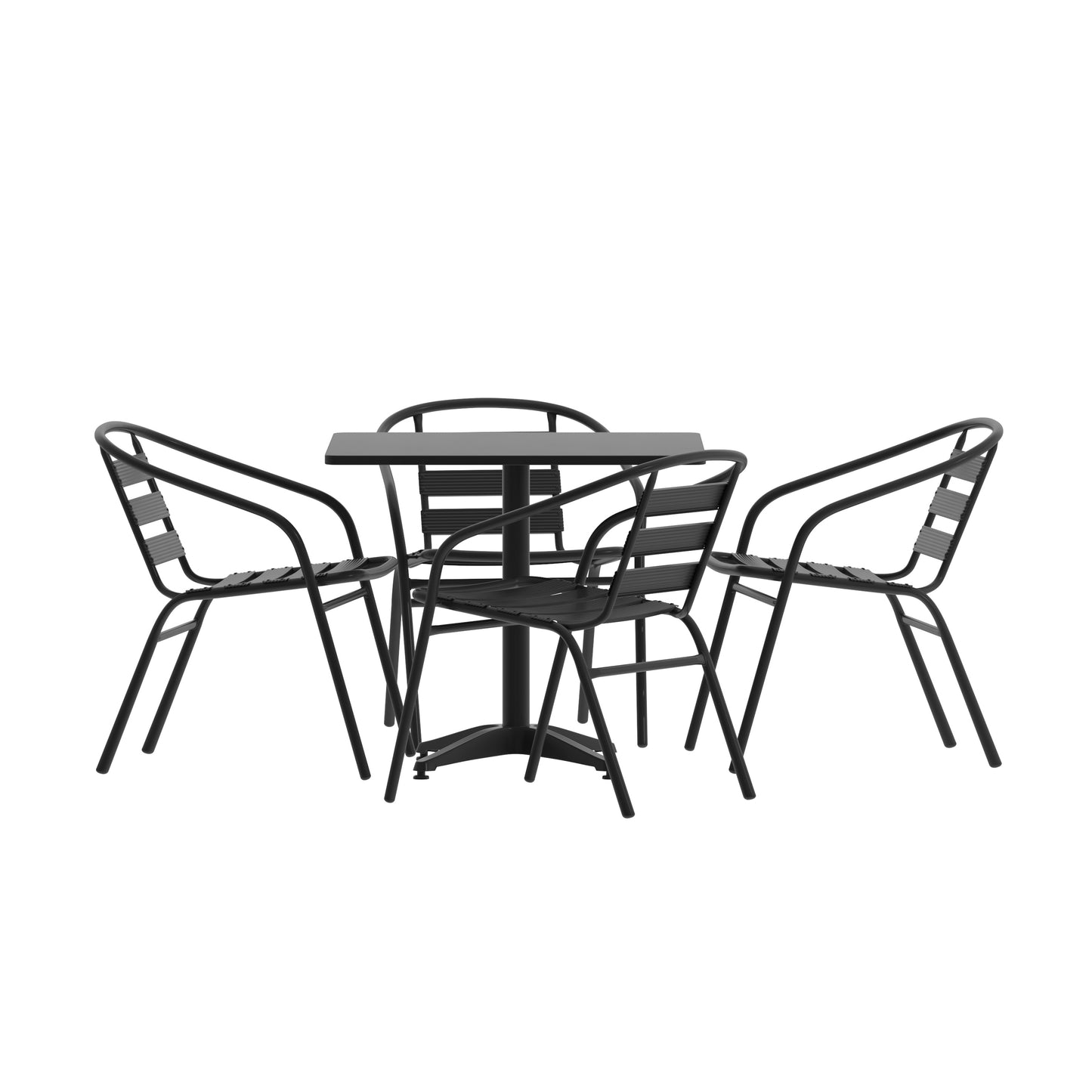 Flash Furniture Lila 31.5-in Black Square Aluminum Indoor-Outdoor Table Set with 4 Black Slat Back Chairs