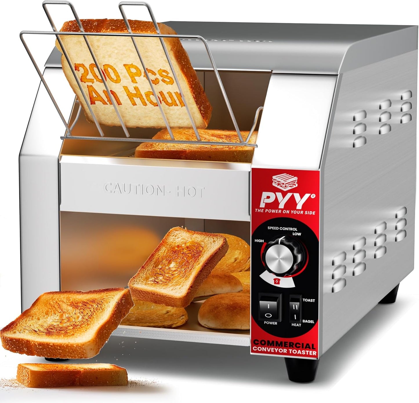 PYY Commercial Conveyor Toaster - 200 Slices\/Hour Upgrade Electric Industrial Belt Toasters Heavy Duty Stainless Steel Tostadora Transportadora for Bun Bagel Bread Waffle Restaurant Buffet
