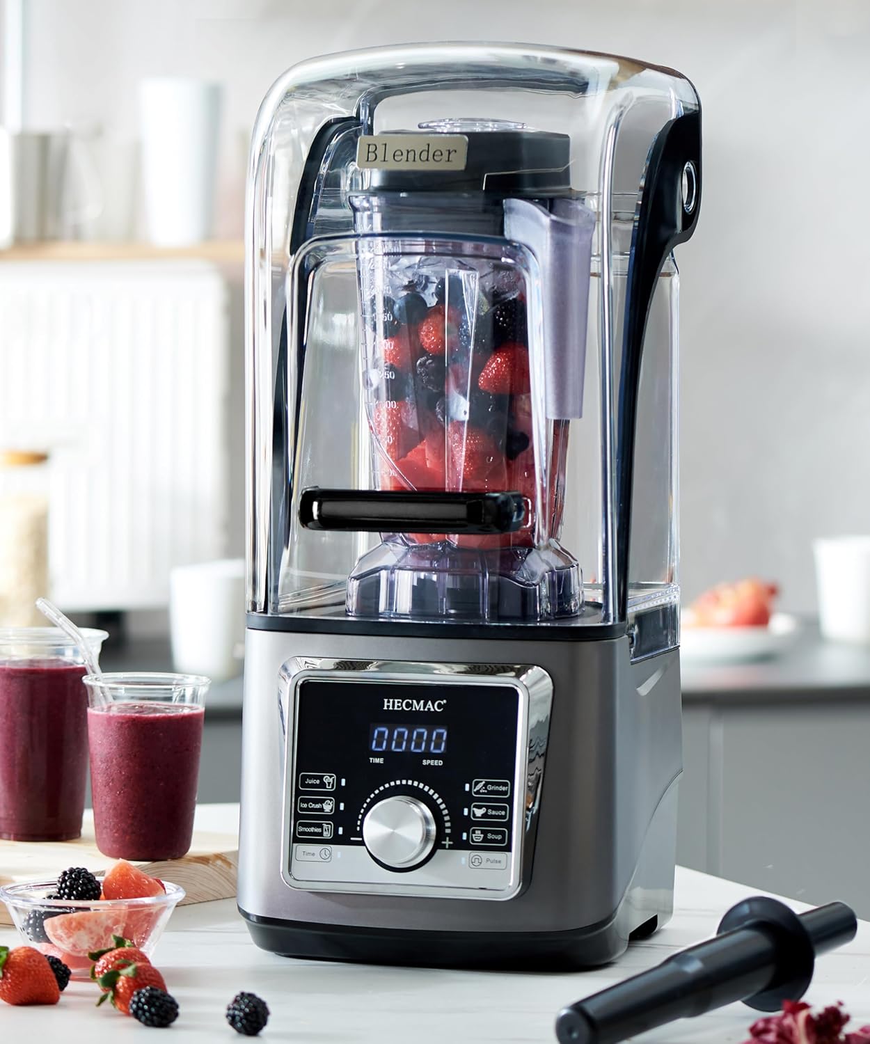 HECMAC 3-Peak HP Professional Blender, Max.2200W High Power, 85oz Large Capacity, Self-Cleaning, 6 Pre-Set Programs, Soundproof Cover - for Smoothies, Ice Crushing, Food Prep, Home & Commercial Use