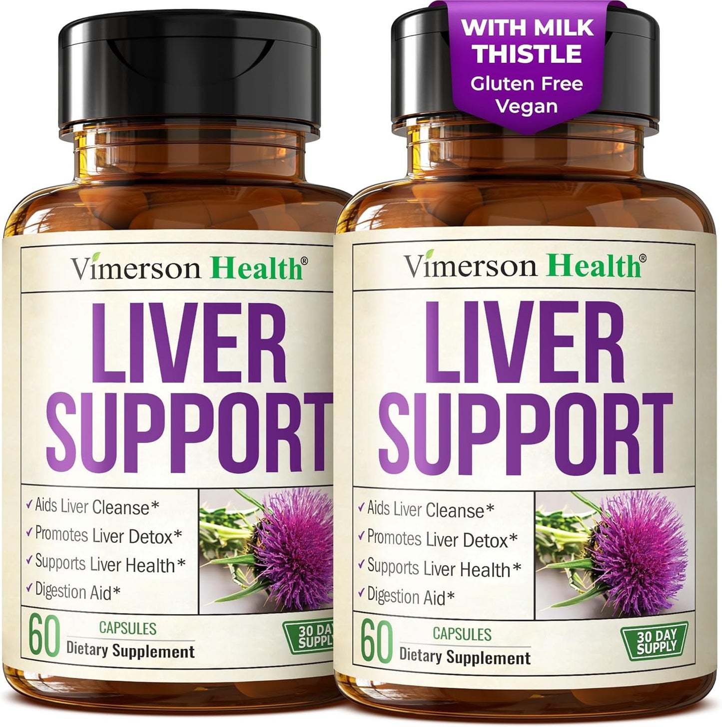 Liver Cleanse Detox & Repair Milk Thistle Supplement - Herbal Liver Support - Choline, Artichoke Extract & Chicory. Dandelion Root Supplement to Support Digestion & Promote Cellular Repair. 2 Pack