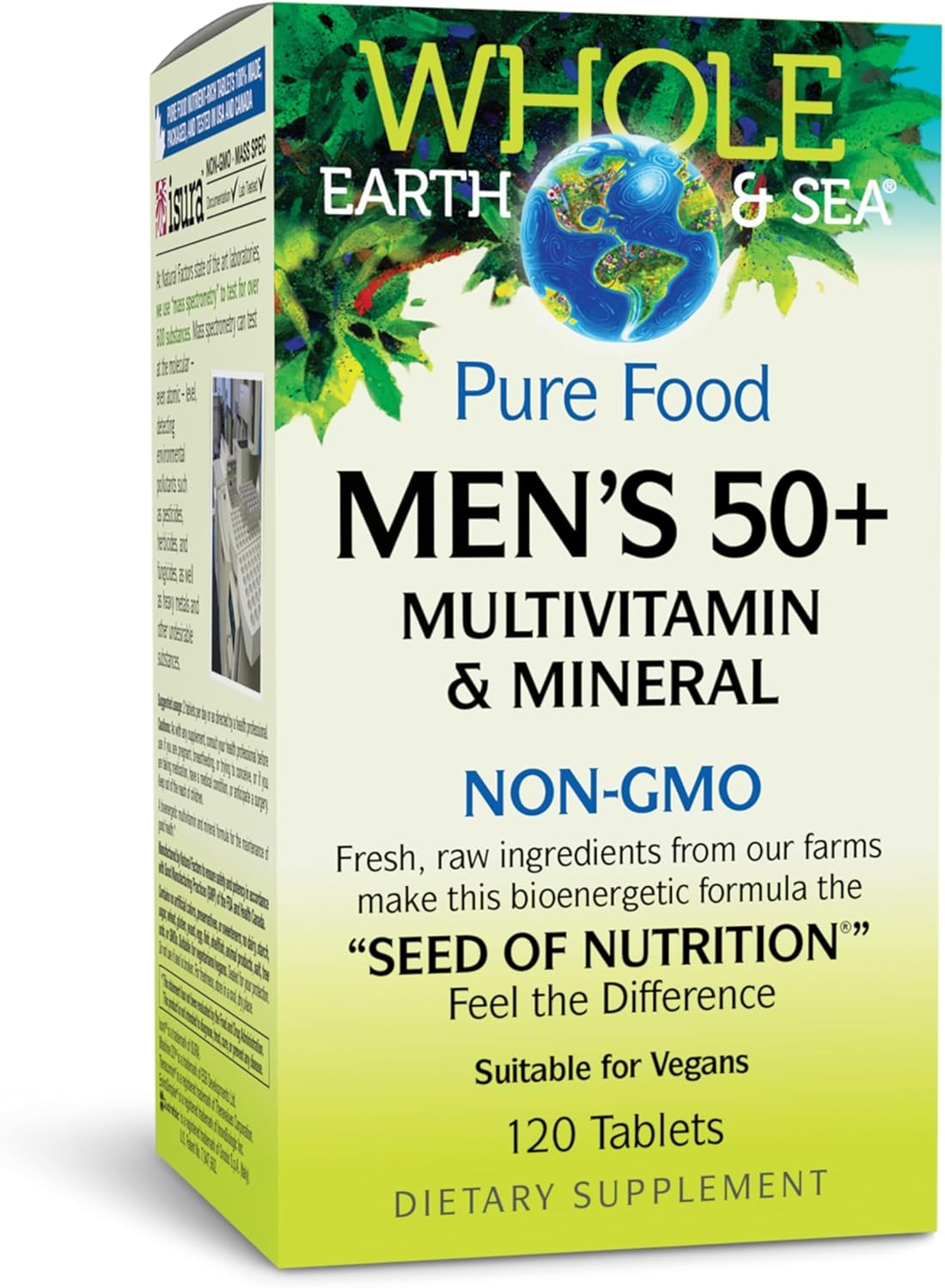 Natural Factors Whole Earth & Sea Men's 50+ Multivitamin & Mineral, 1 Serving Contains Nutrition Equivalent to ½ lb of Veggies, 120 Tablets