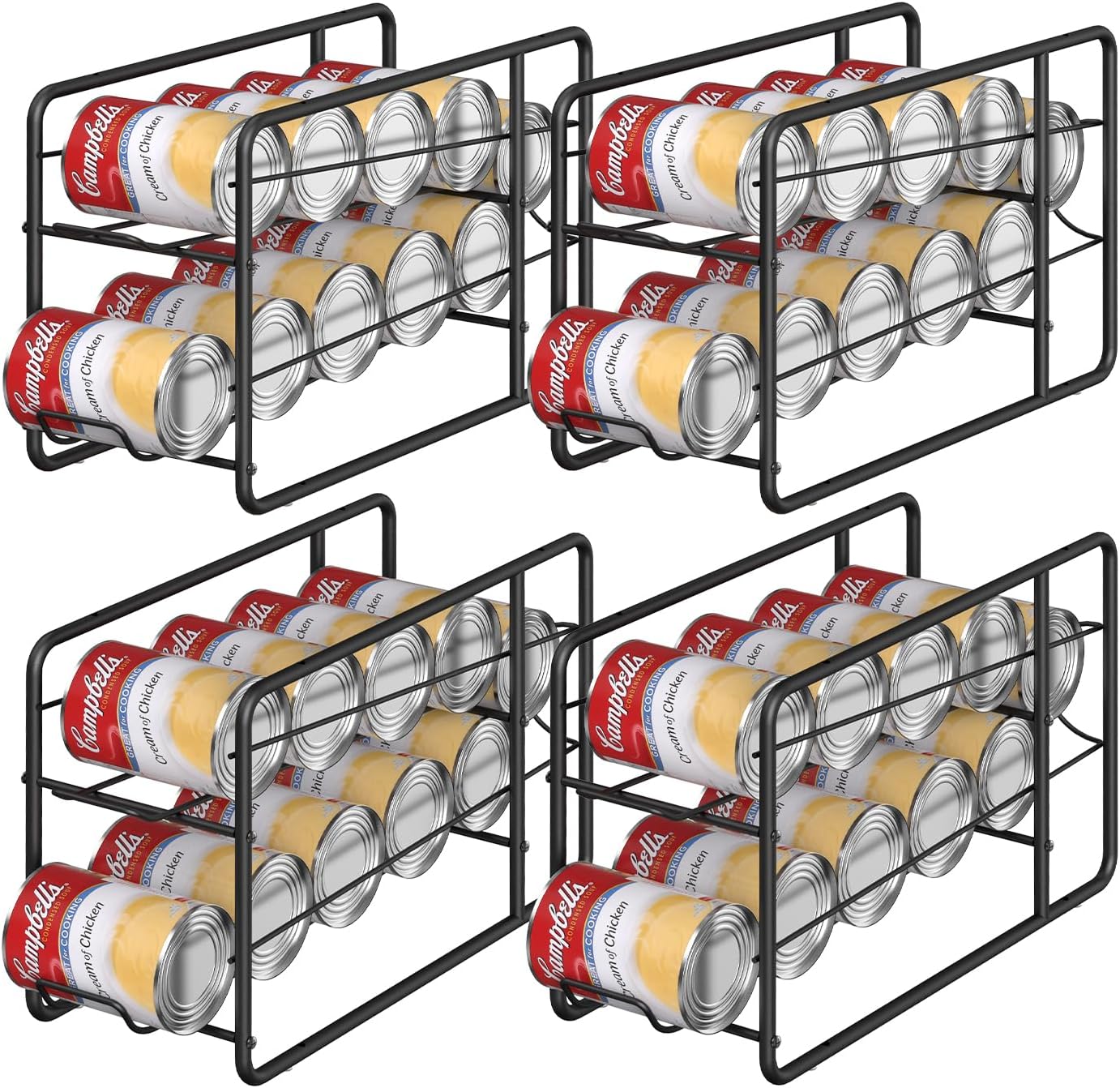 MOOACE 4 Pack Can Dispenser Rack, Stackable Can Storage Organizer Holder for Canned Food Kitchen Cabinet Pantry Countertop, Black