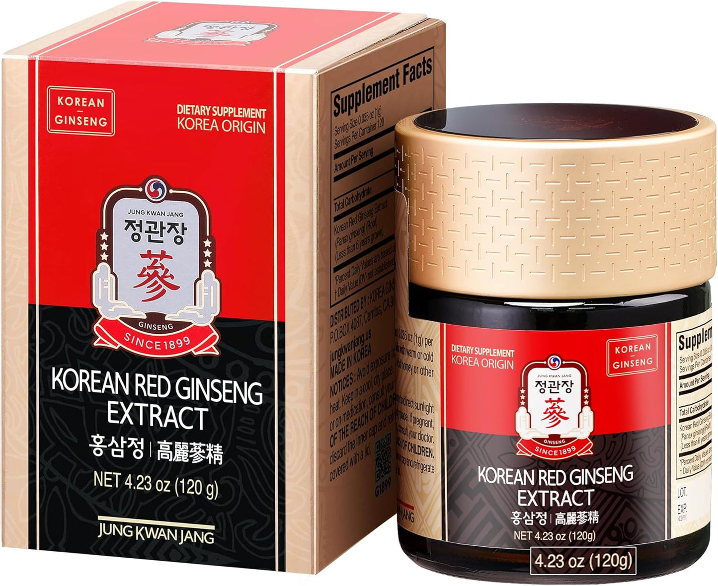 JUNG KWAN JANG US Korean Red Ginseng Extract Paste (Hong SAM JUNG) - Panax Ginseng Adaptogen Supplements - Energy Boost & Immune Support, Caffeine Free & Gluten Free (120g, 4.23 oz)