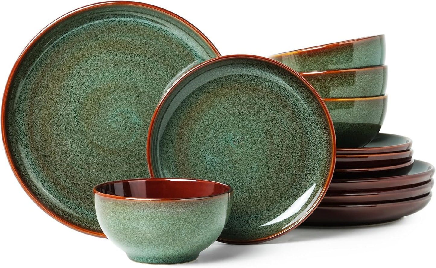 Pokini Stoneware Dinnerware Sets, Ceramic Plates and Bowls Set, Microwave & Dishwasher Safe Kitchen Dishes, Modern Dinner Salad Plates | Cereal Bowls, Dishware Sets Service for 4 Sage Green