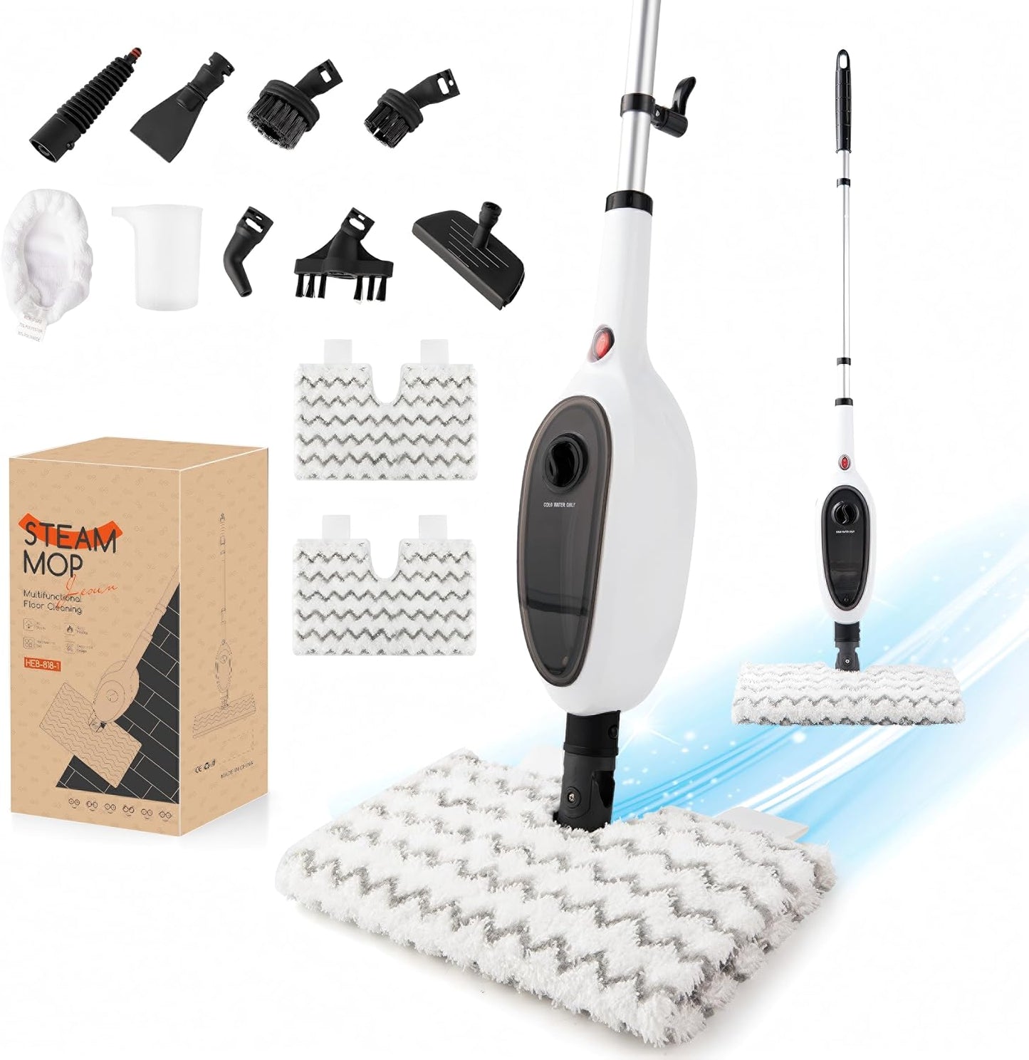 Steam Mops for Floor Cleaning, Unique Double-Sided Flip Design, 15 Seconds Fast Heating๏ผ10-in-1 Steam Cleaner for Kitchen, Living Room Wood Floor Tile Cleaning