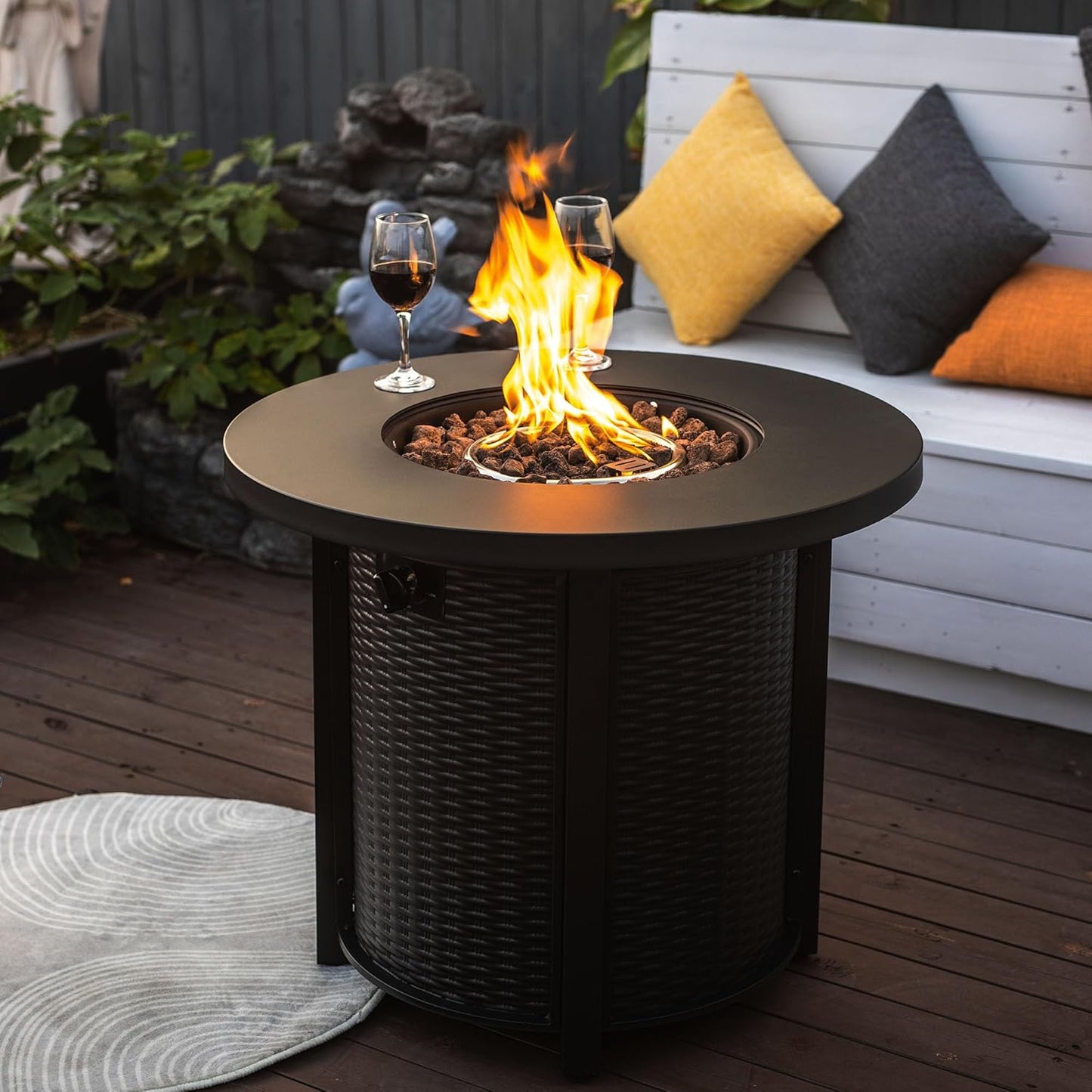30-inch Round Propane Fire Pit Table, 50000 BTU, Smokeless with Convertible Lid, Black Steel