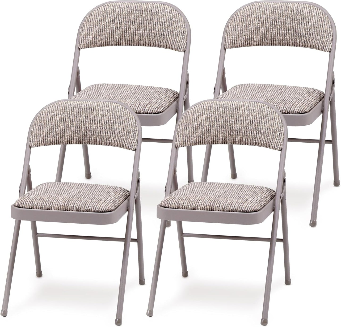 MECO 4-Pack Steel Frame Folding Dining & Event Chairs, Chicory Lace Motif Upholstery, Beige - Foldable Seating with Cushioned Seat and Padded Back for Kitchen, Parties or Game Tables
