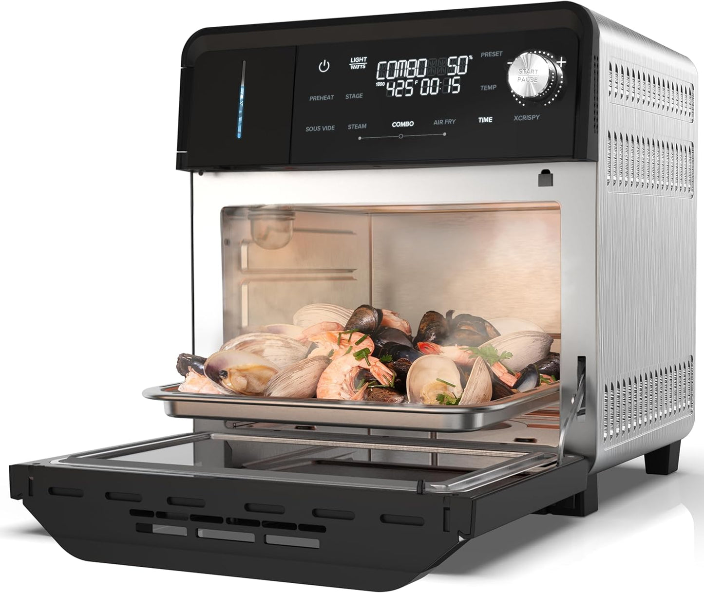 Nuwave PFAS-Free Steam Oven & Air Fryer, All-in-One Convection Cooker with Precision Steam Control, Toast, Air Fry, Sous Vide, Steam & More, Juicier Meats, 120 Presets, 50–450°F, Stainless Steel