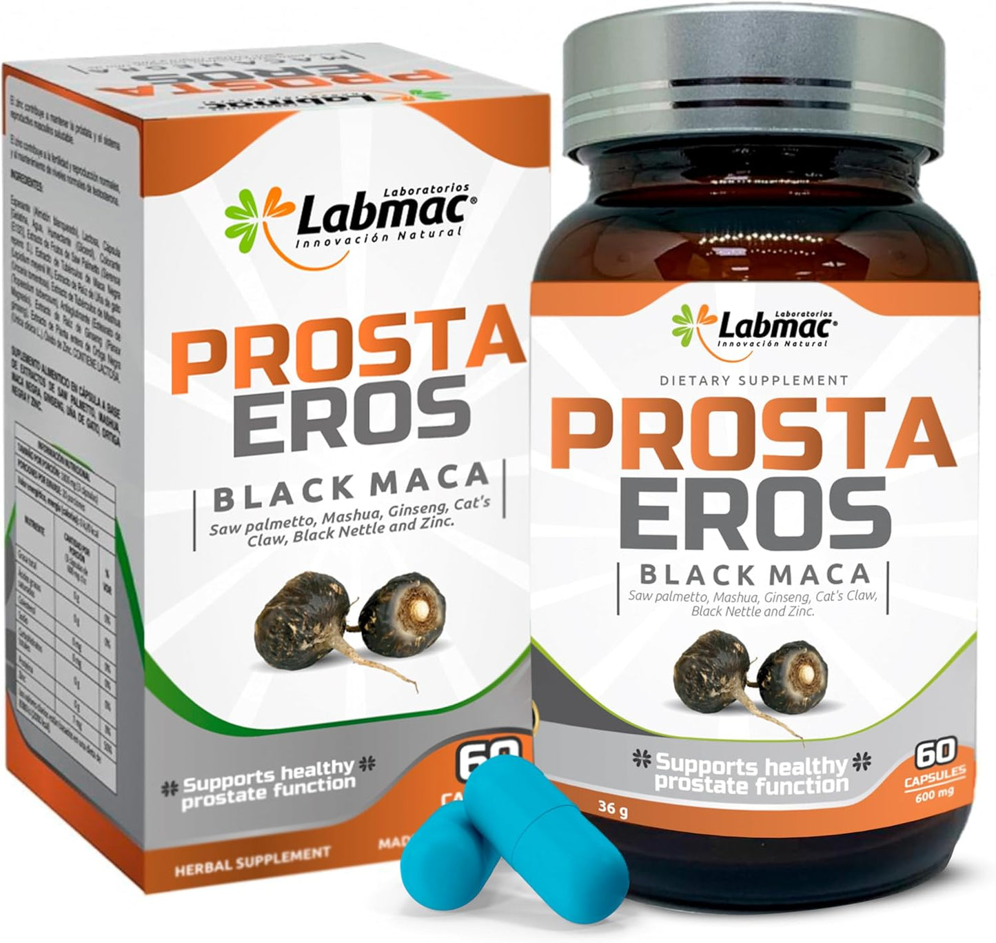 Prosta Eros - ProstaEros- Prostate Support Supplement - 7 Natural Ingredients- Black Maca, Saw Palmetto, Mashua, Cat's Claw, Gingseg, Black Nettle and Zinc. Capsules 60 Count (Pack of 1)