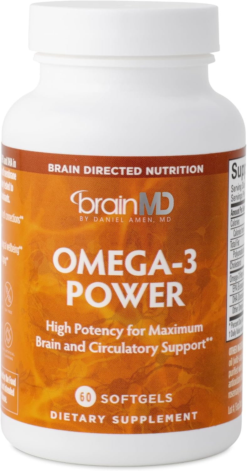 BrainMD Dr Amen Omega-3 Power - 60 Capsules, Pack of 2 - Joint & Immune Support Supplement - Contains DHA & EPA - Gluten Free - 60 Total Servings