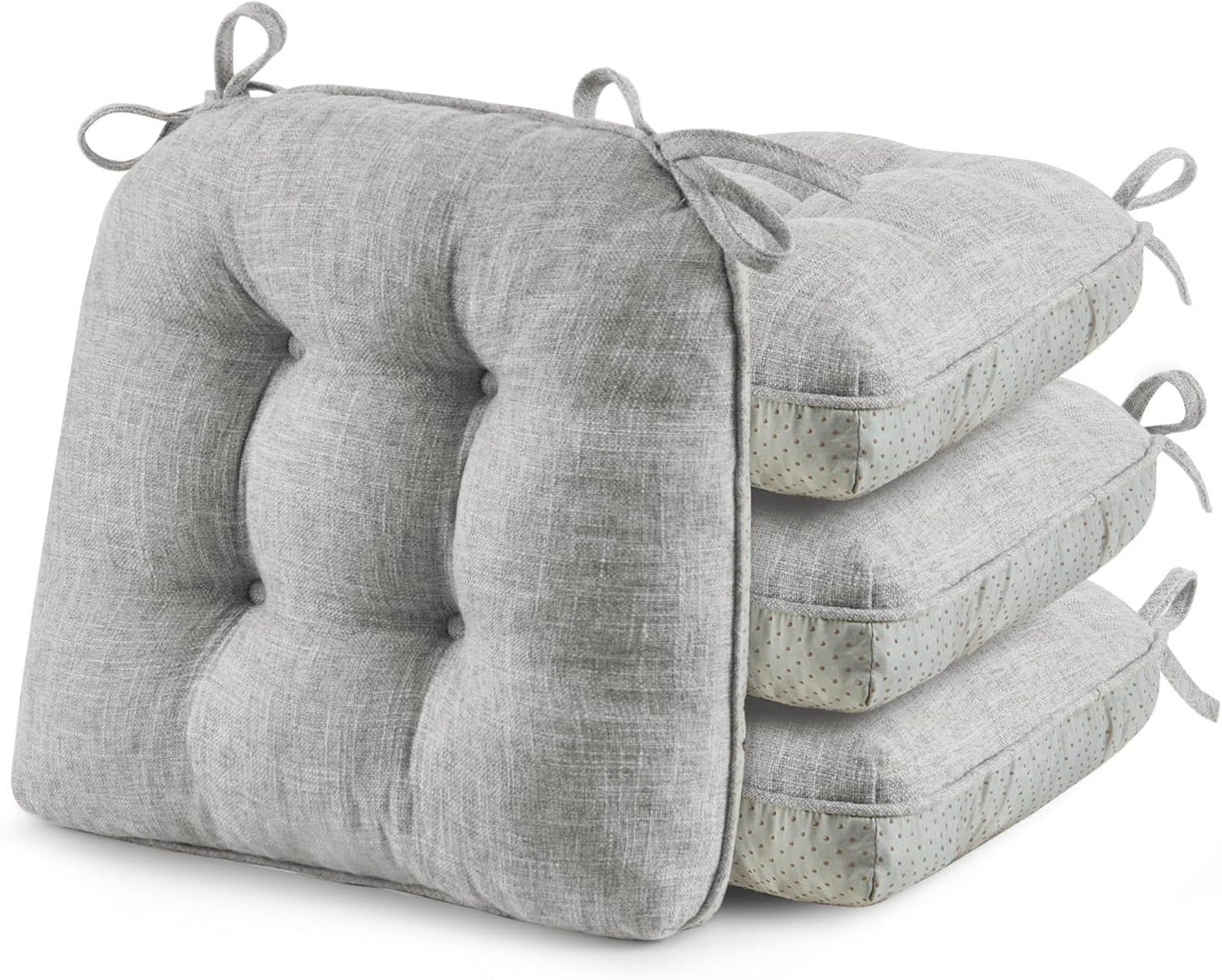 puredown® Chair Cushions for Dining Chairs, Tufted Memory Foam Chair Pads with Non-Slip Backing, Kitchen Seat Cushions with Ties, Washable Seat Pad Set of 4, 15.5" x 15.5" x 4", Light Grey