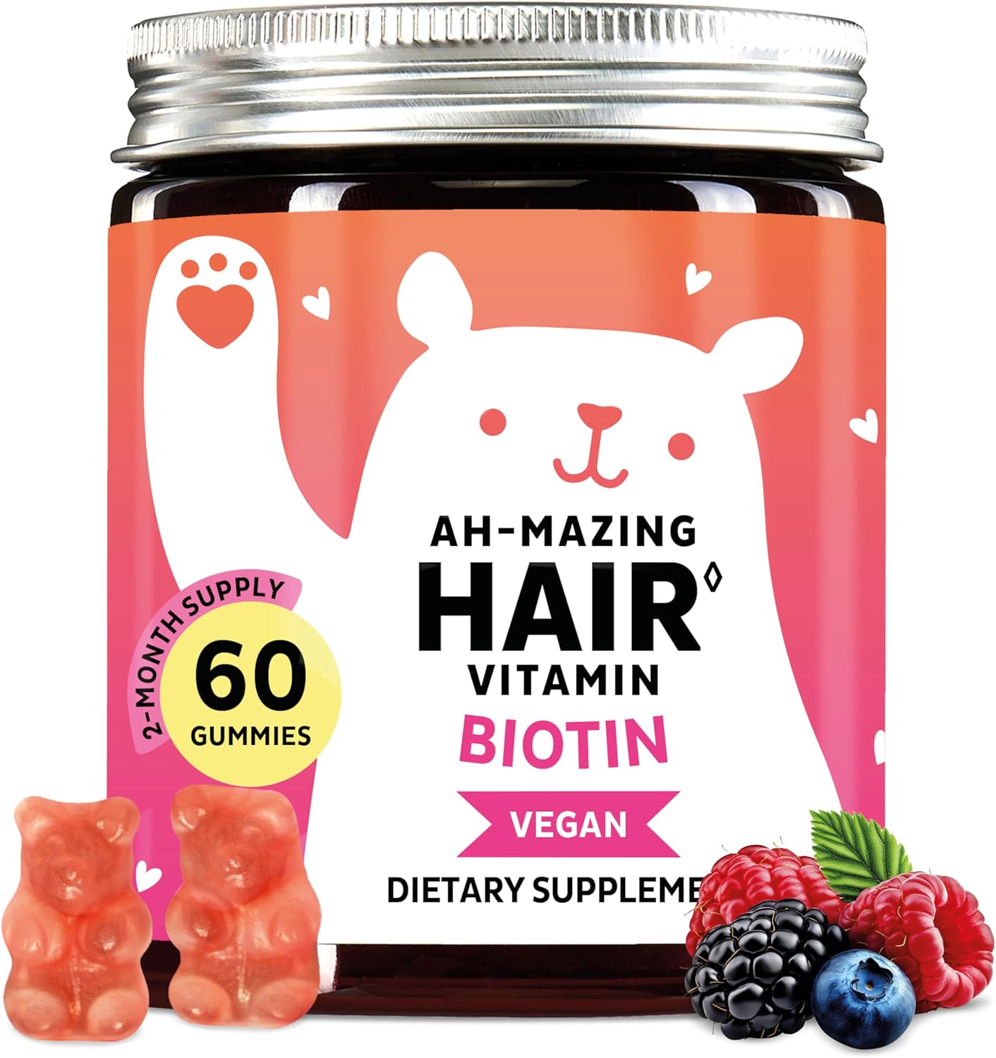 Biotin Gummies for Hair, Skin & Nails. 5,000 mcg High Potency Vegan Vitamins for Faster Hair Growth, Stronger Nails & Healthy Skin. with Vitamins C & E, 60 Gummies