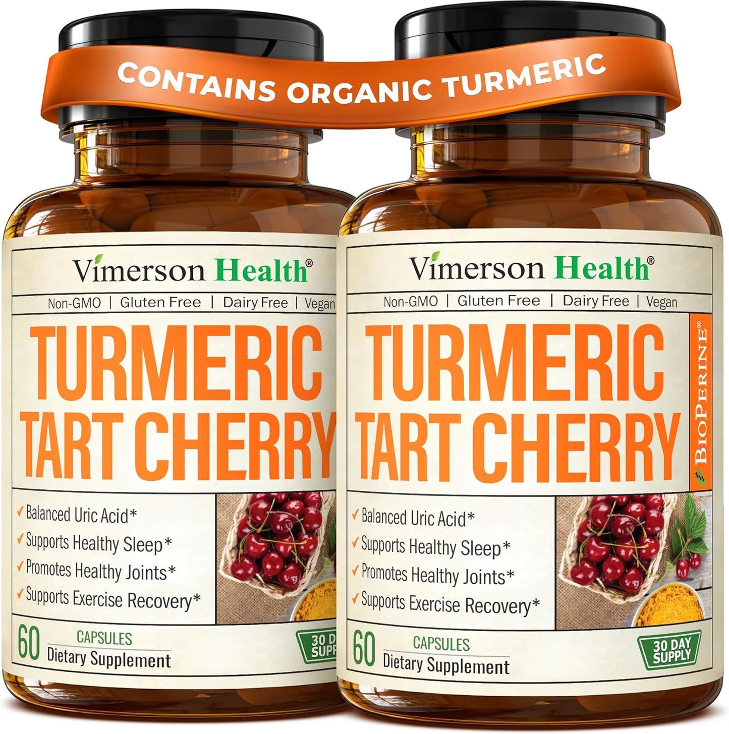 Turmeric Curcumin Supplement with 10:1 Tart Cherry Extract & Celery Seed Extract - Natural Uric Acid Balance, Joint Health, Sleep Aid - Turmeric Curcumin with Black Pepper. Tart Cherry Capsules 2 Pack
