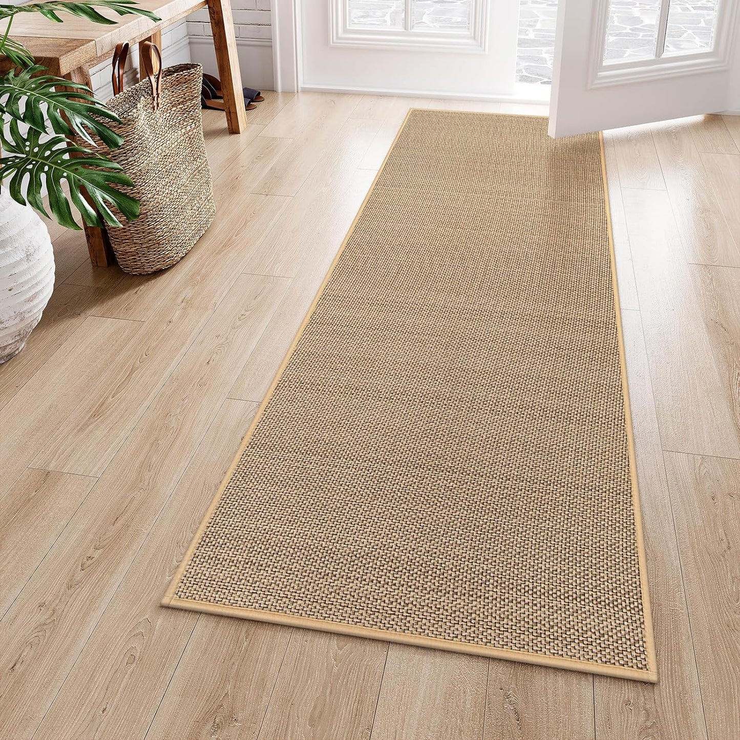 Lahome Farmhouse Carpet Runners for Hallway 6ft, 2x6 Washable Runner Rug Non Slip for Entryway Indoor, Neutral Non Shedding Kitchen Mats for Floor Entry Bathroom, Beige