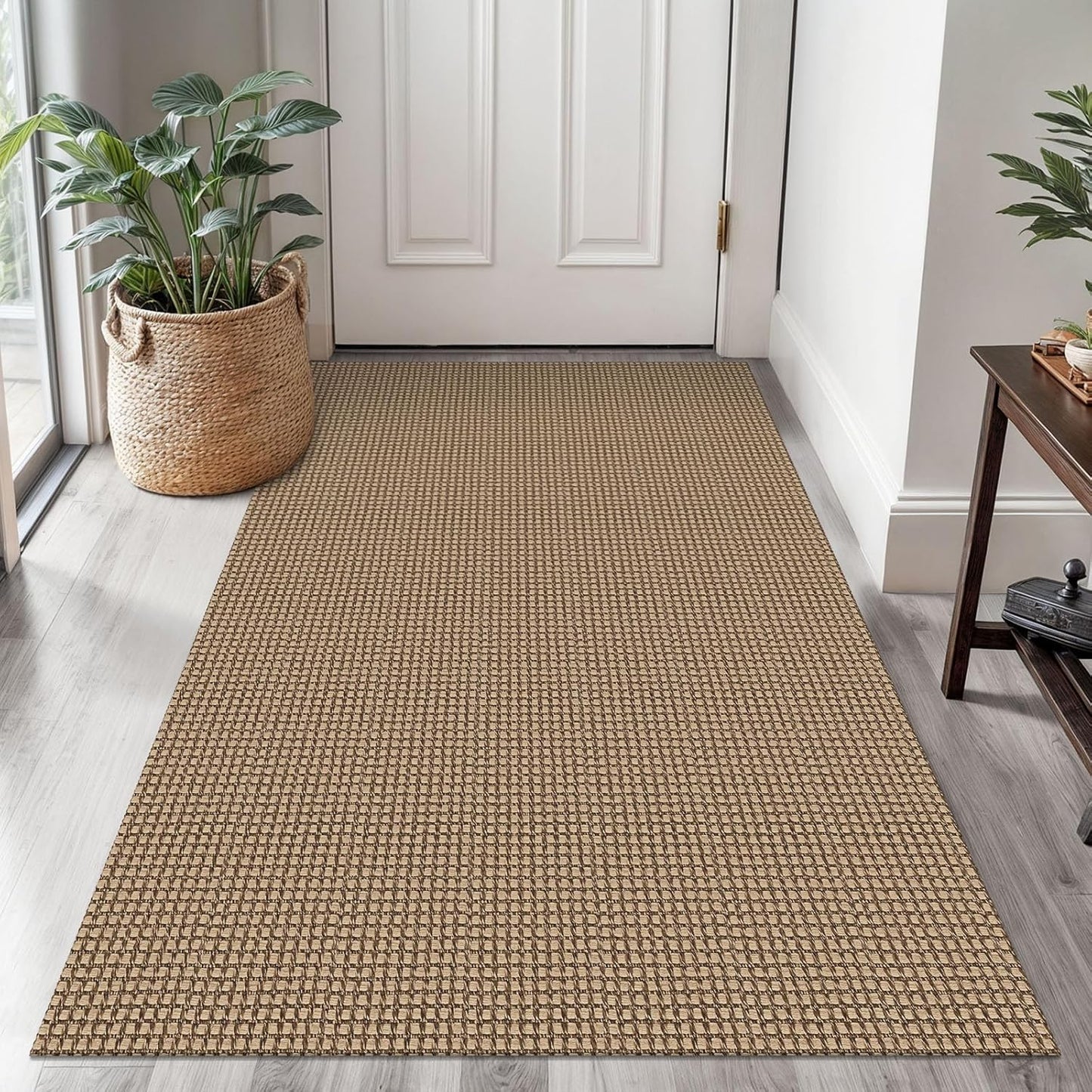 Ivissy Braided Area Rug 3x5 Ft Washable Rugs for Entryway Throw Rugs Rubber Backed Boho Door Mat Indoor Entrance Cotton Kitchen Mats Woven Front Door Carpet for Foyer, Orange\/Tan\/Brown