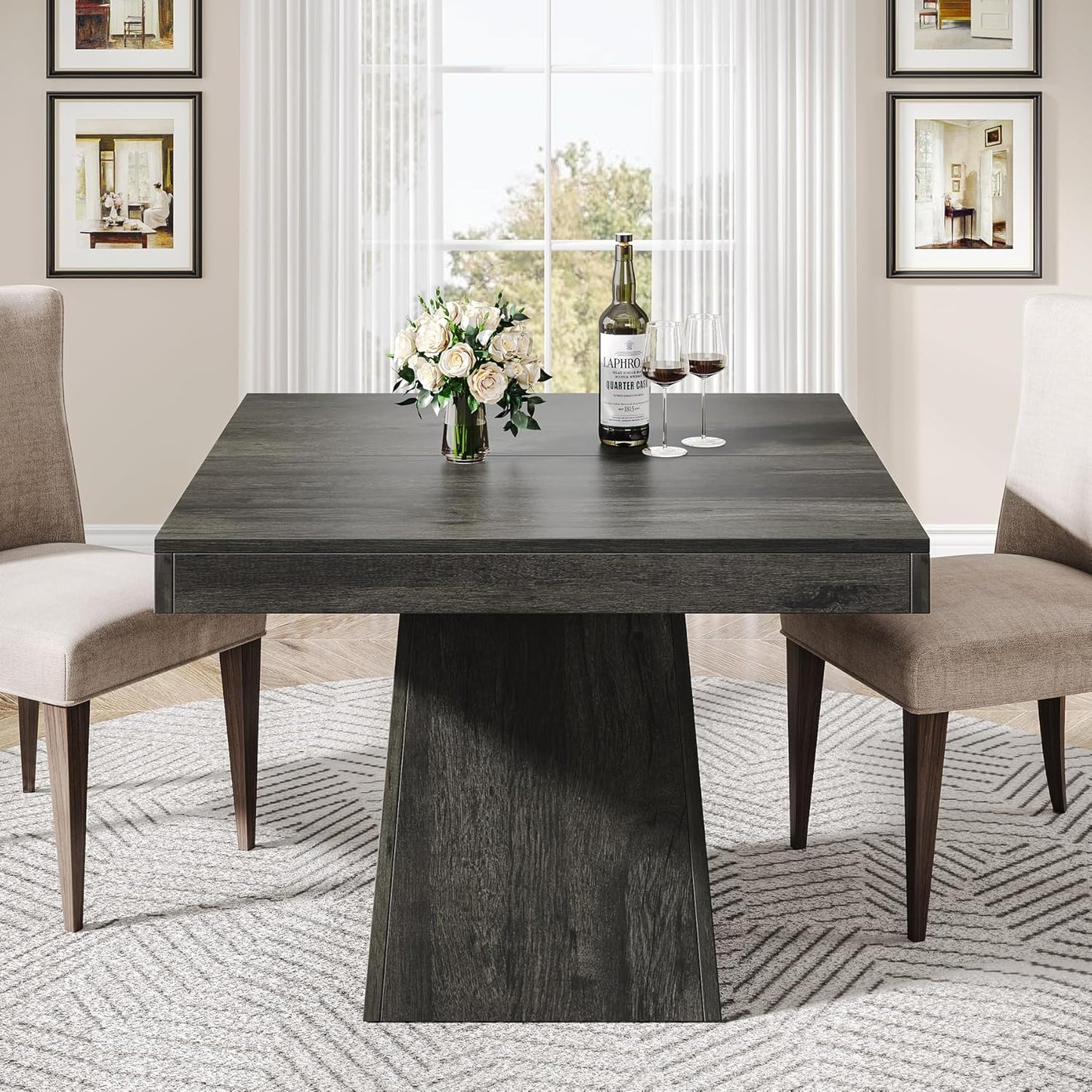 Tribesigns Square Dining Table for 4, 31.5-Inch Small Kitchen Table with Sturdy Pedestal Base, Farmhouse Dinner Table for Dining Room, Living Room, Kitchen (Gray)