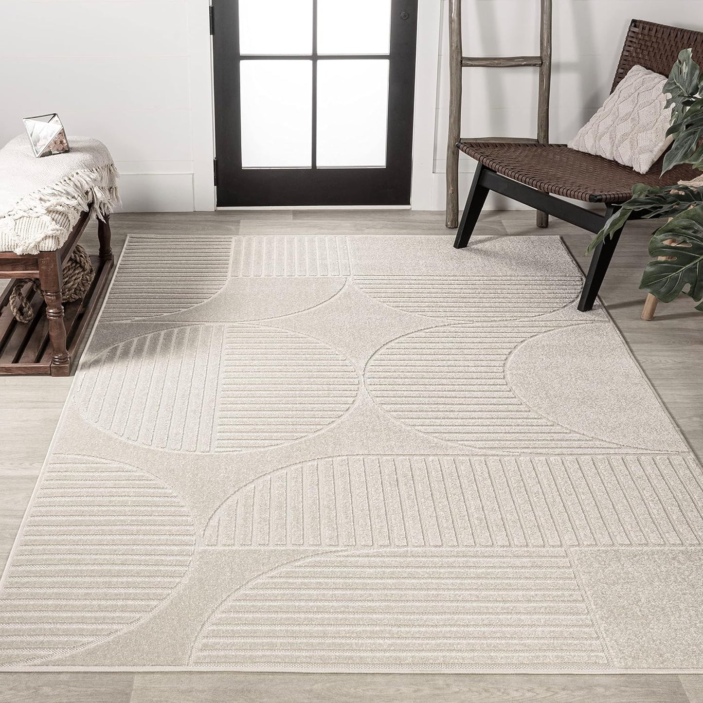 JONATHAN Y Nordby High-Low Arch Striped Ivory\/Cream Indoor\/Outdoor Area Rug, 8x10, Modern, Contemporary, Geometric, Bohemian, Bedroom, Kitchen, Living Room,Non Shedding (SCN104B-8)