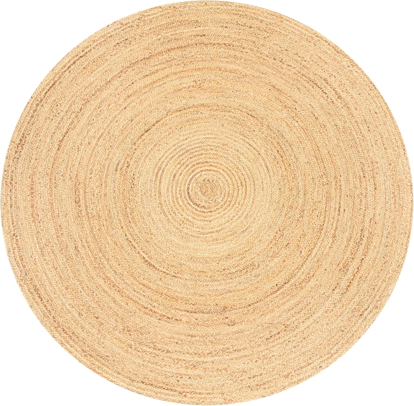 Ramanta Home Hand Woven Jute Braided Rug 4' Round - Natural, Farmhouse Accent Circle Reversible Rugs for Kitchen, Nursery, Kids Room, Boho Floor Carpet for Living Room, Patio - 4 Feet Round