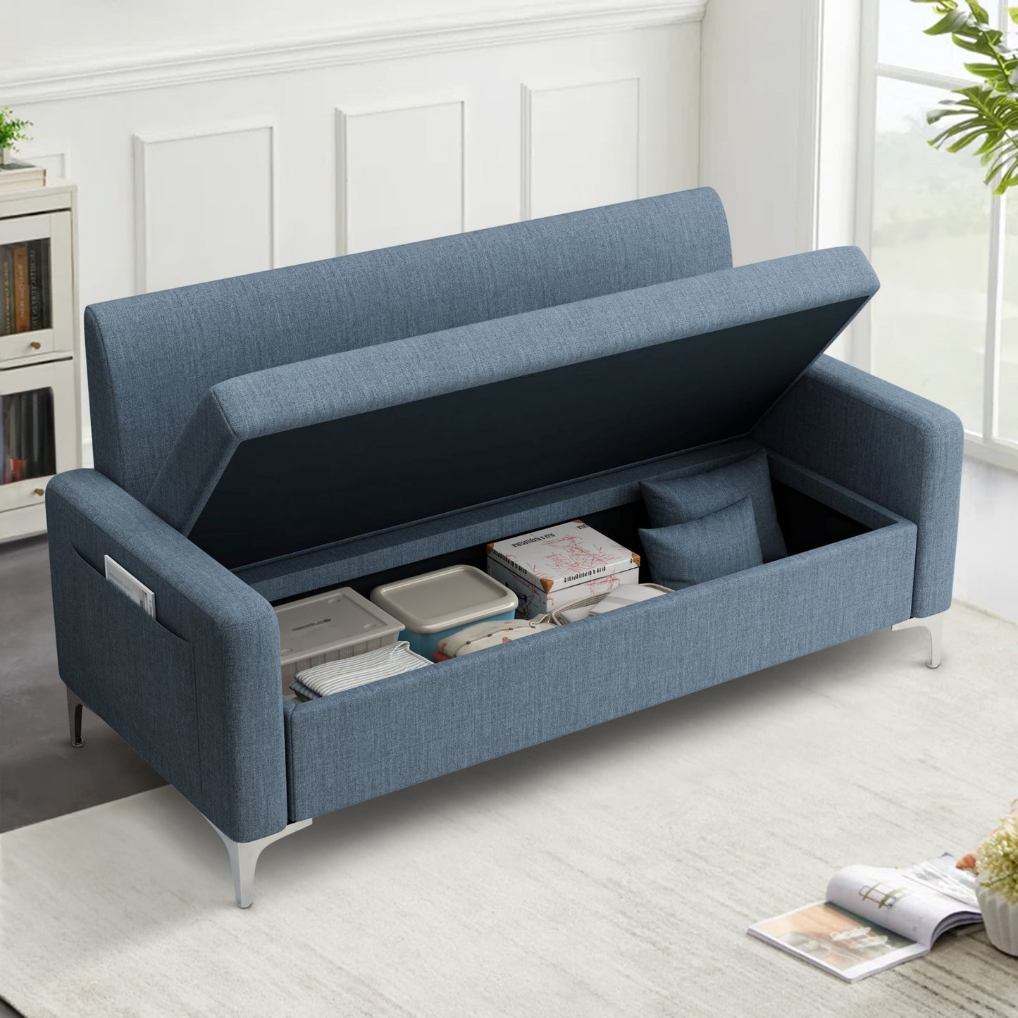 Aukfa Loveseat Sofa Couch with Storage Underneath, Small Couch for Bedroom, Living Room, Dorm, Gary