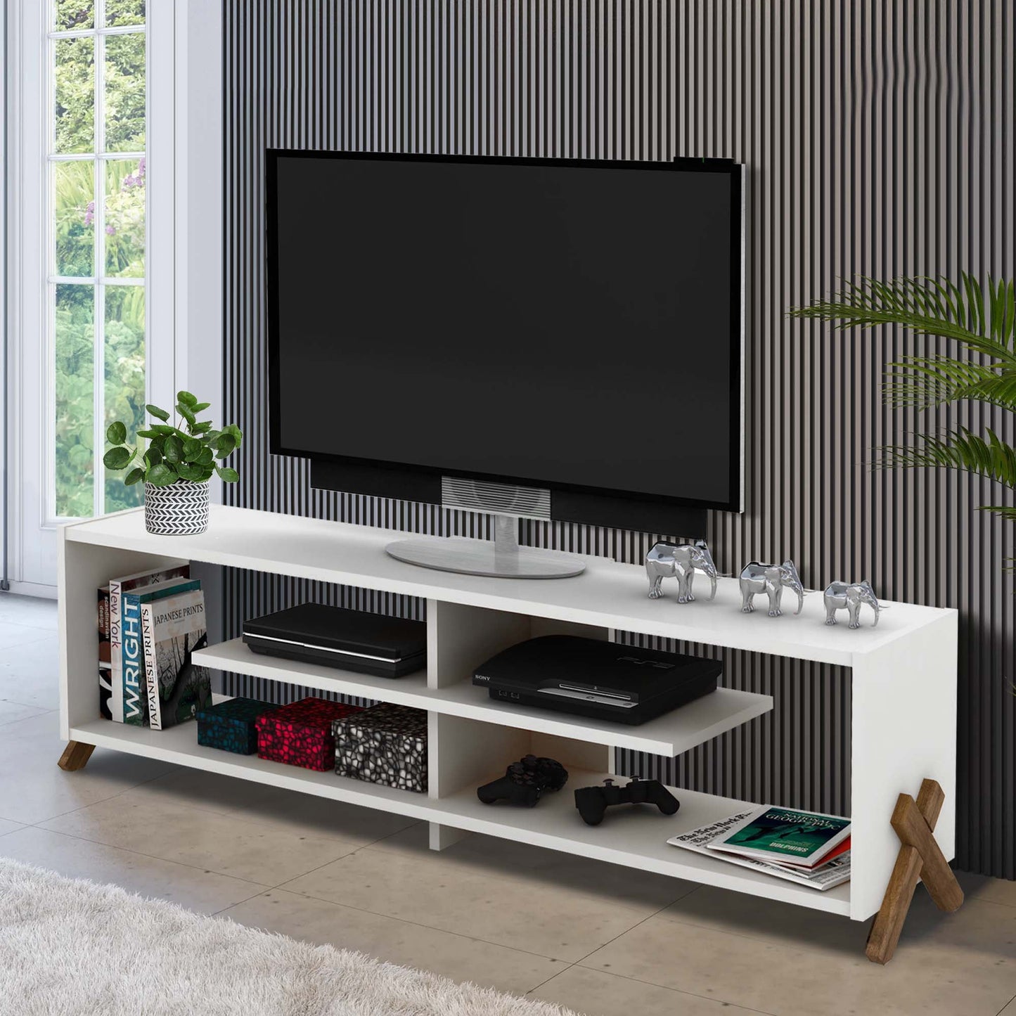 Aukfa Modern TV Stand for TVs up to 60" - TV Storage Cabinet for Living Room - White