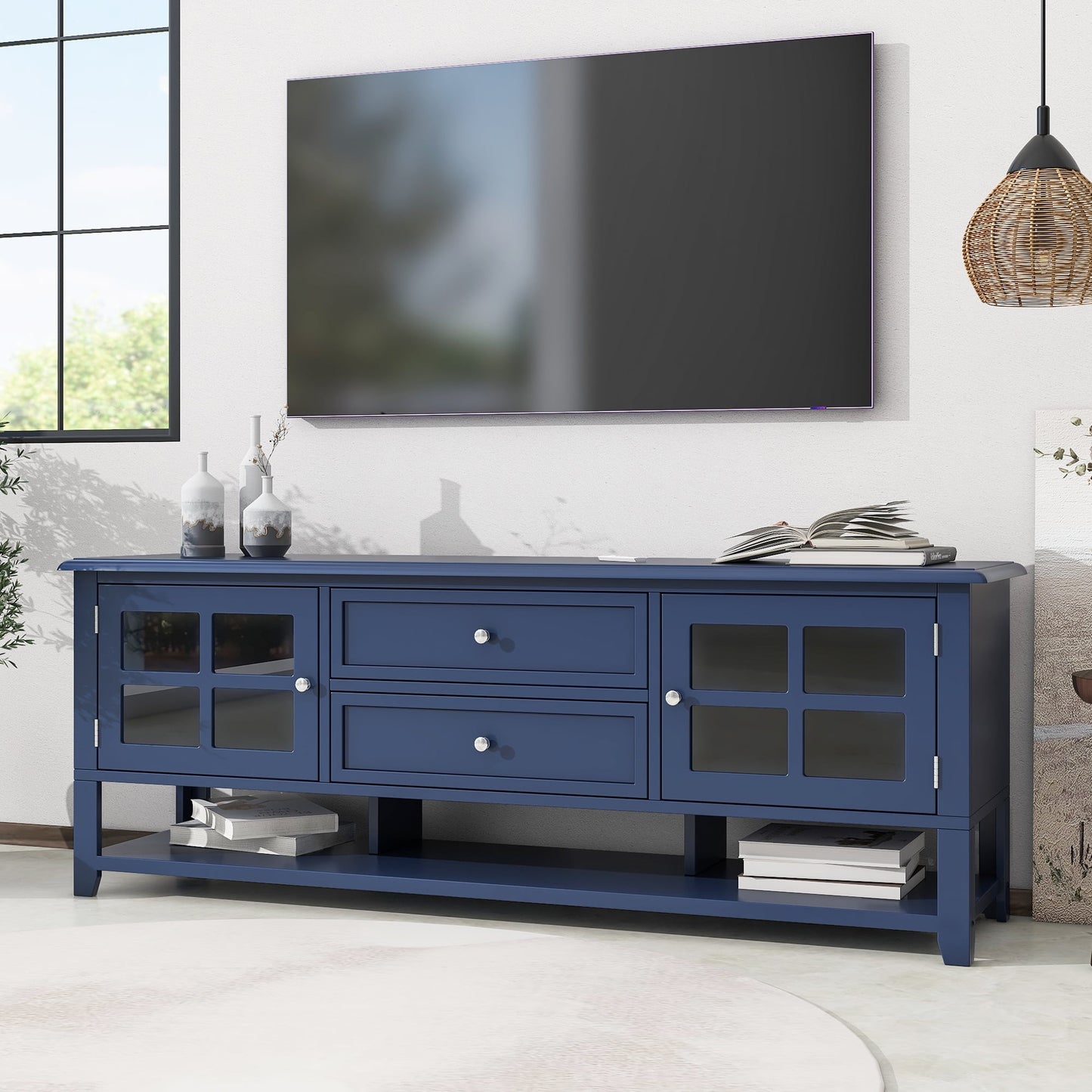 Aukfa TV Stand for TVs up to 60'',2 Doors TV Console Table for Living Room, Blue