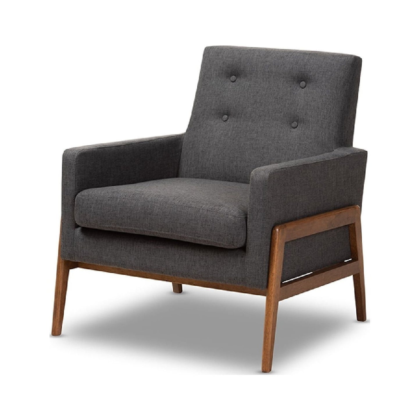 Baxton Studio Perris Mid-Century Modern Dark Grey Fabric Upholstered Walnut Wood Lounge Chair