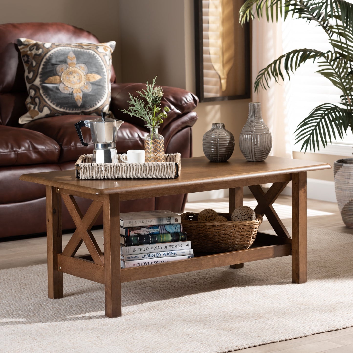 Baxton Studio Reese Traditional Transitional Walnut Brown Finished Rectangular Wood Coffee Table