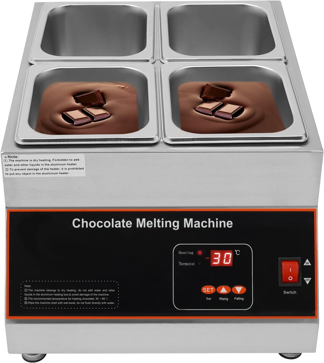 Chocolate Tempering Machine, 26.5 Lbs 4 Tanks Chocolate Melting Pot Temp Control 32-203°F, 500W Stainless Steel Electric Commercial Food Warmer for Chocolate, Milk, Cream Melting & Heating