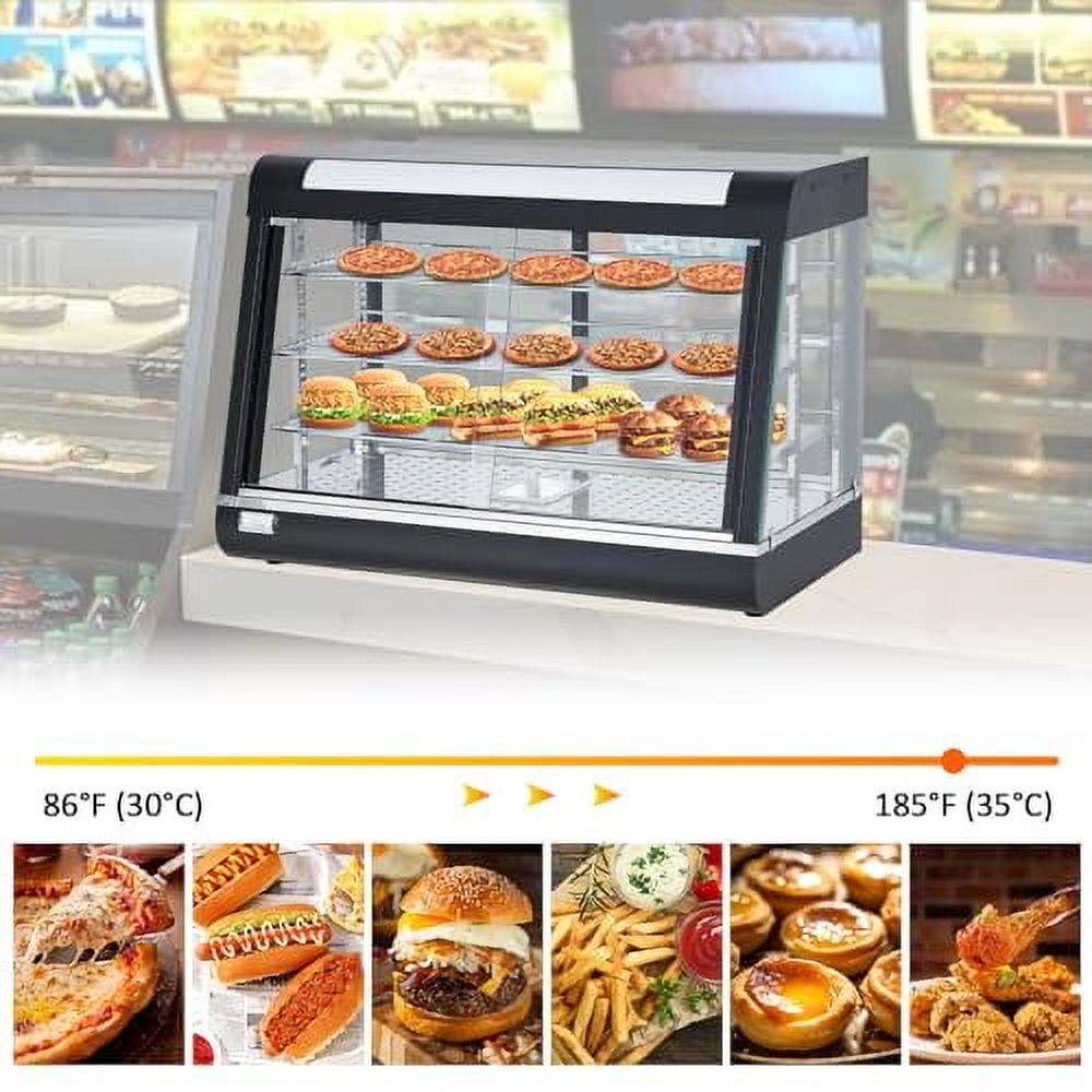 Commercial Food Warmer Display Case- 3-Tier 800W Countertop Pizza Warmer with Led Lighting, Temp Knob,Removable Shelves, Glass Door
