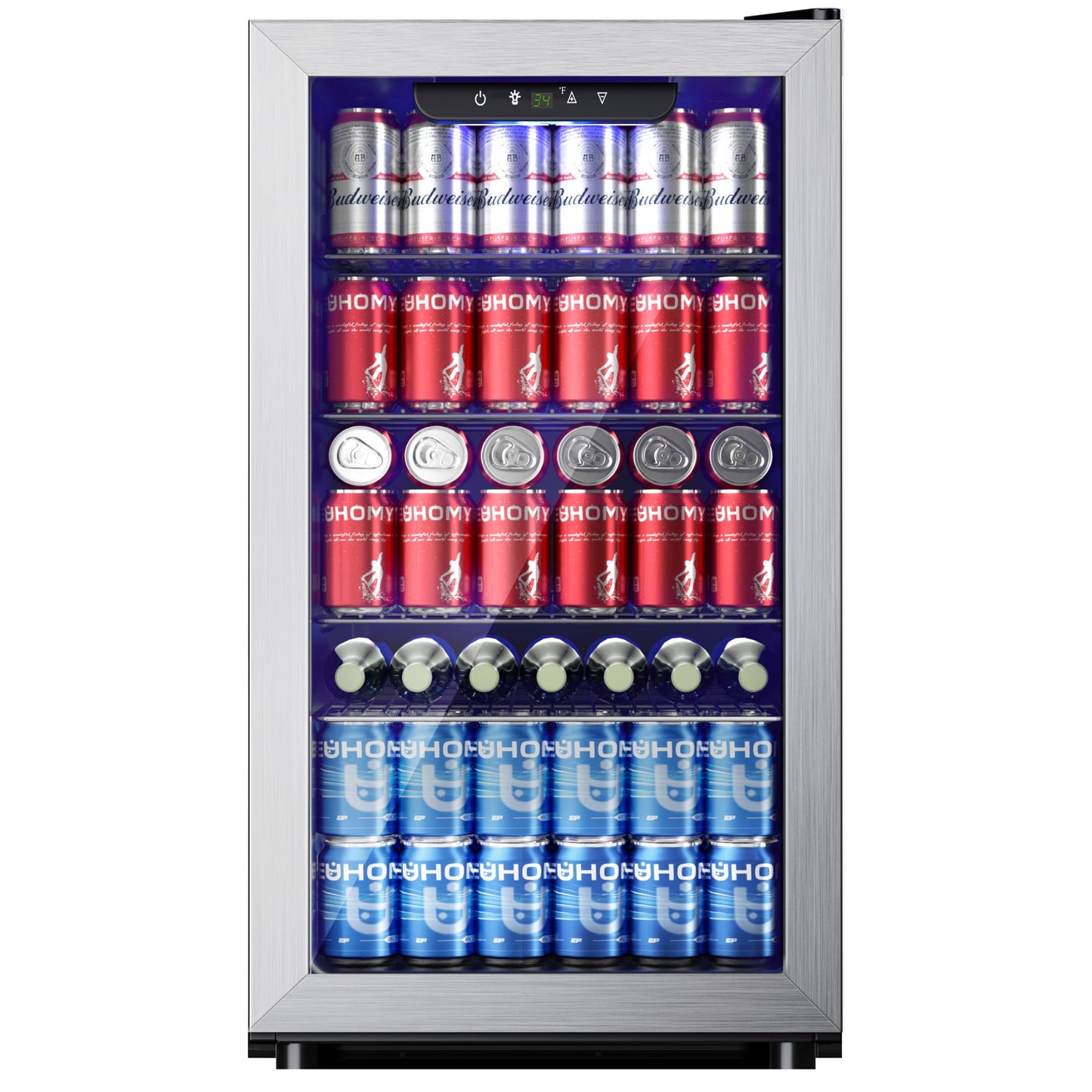 EUHOMY 125 Can Beverage Refrigerator and Mine Cooler with Glass Door for Soda Beer or Wine