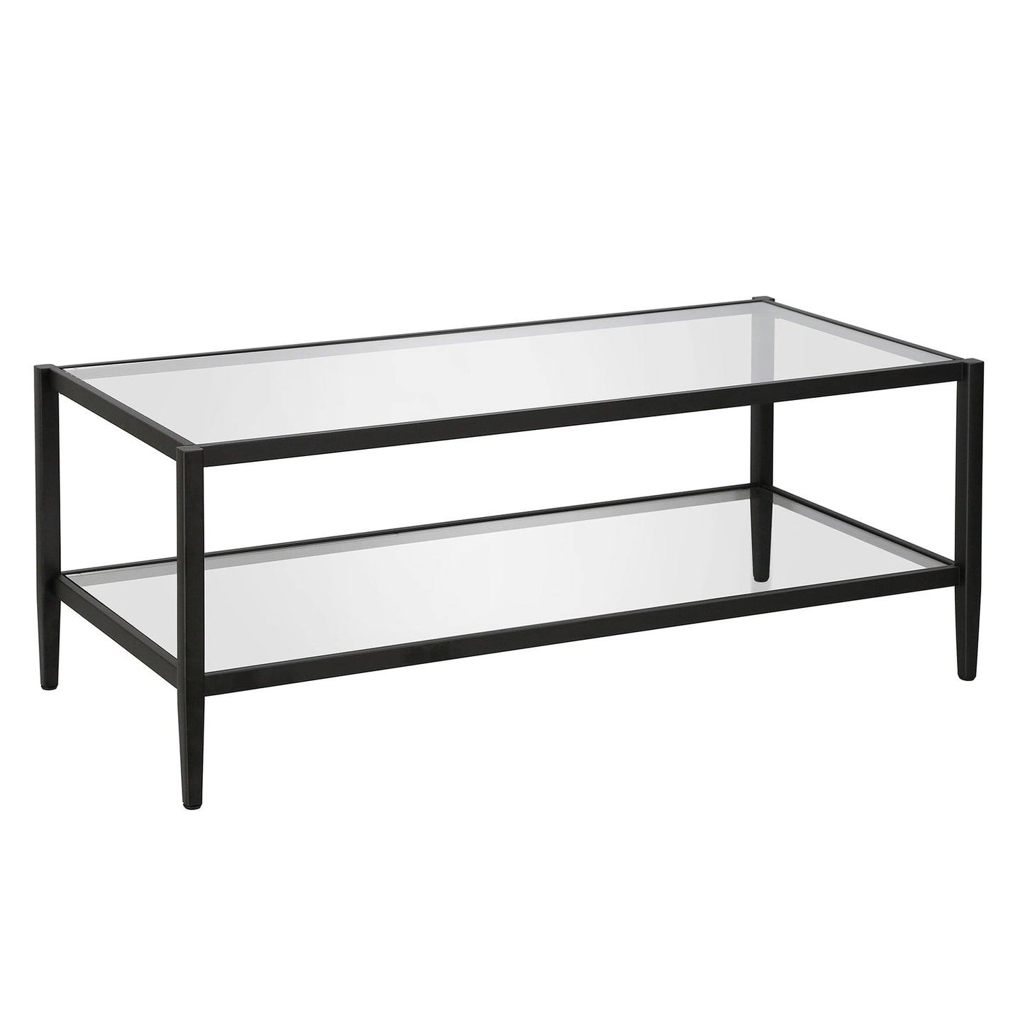 Evelyn&Zoe Hera 45" Wide Rectangular Coffee Table with Glass Shelf in Blackened Bronze