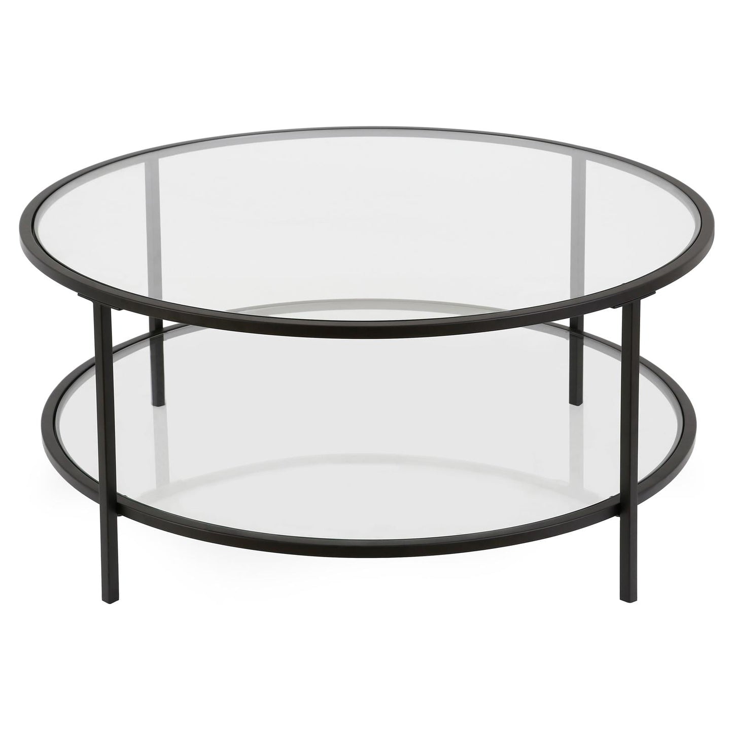 Evelyn&Zoe Sivil 36" Wide Round Coffee Table with Glass Top, Blackened Bronze