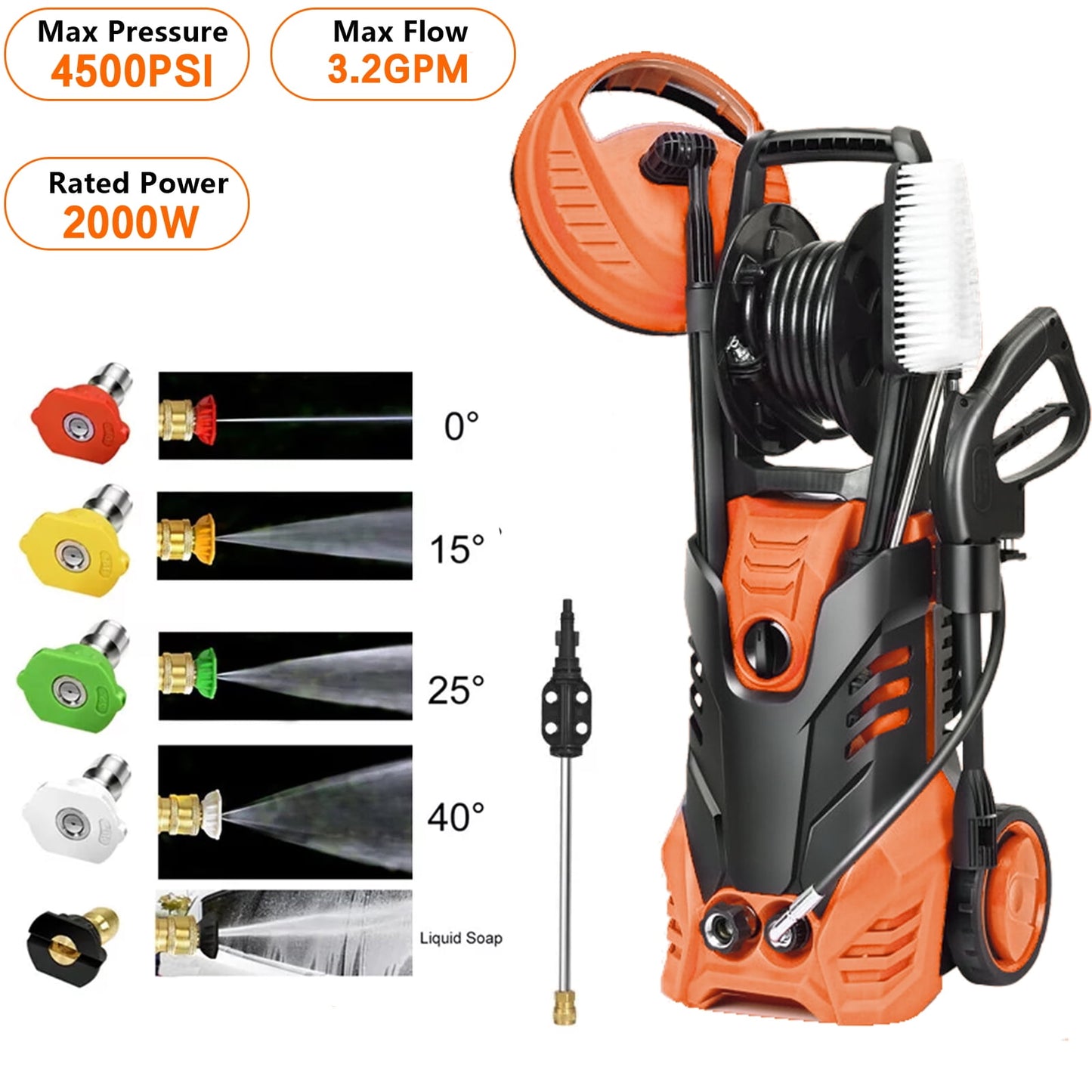 Fenbeli 4500PSI Electric Pressure Washer Adjustable Pressure And 3.2 GPM for Home Garden