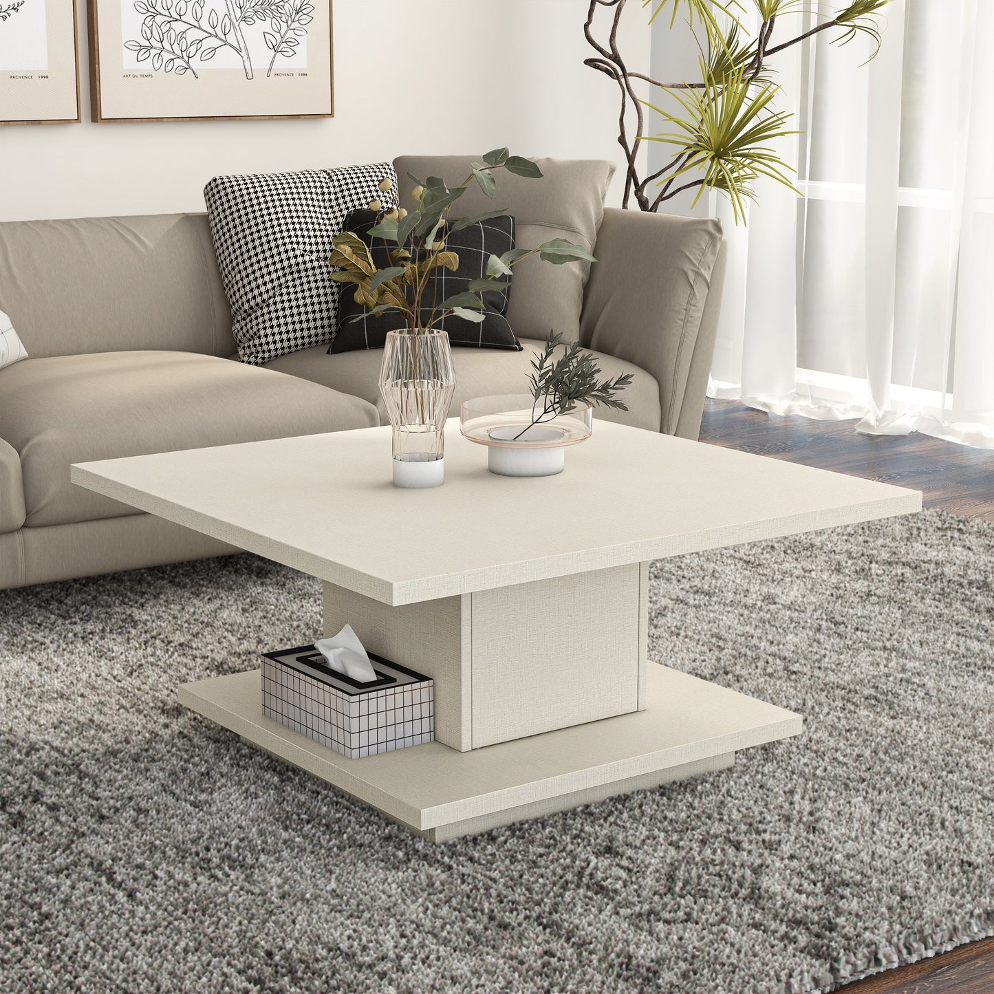 Furniture of America Aura Storage Wood Cream Weave Coffee Table