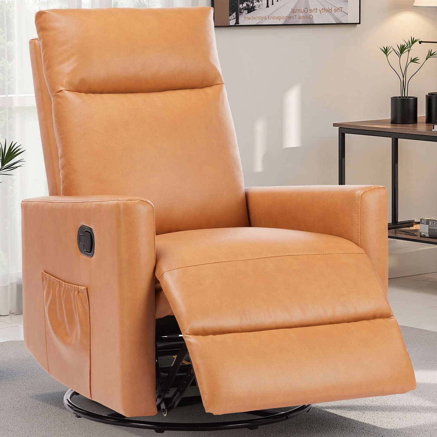 Gianna Recliner Message Chair with Footrest, Swivel Rocking Glider, High Back Upholstered Deep Seat for Living Room, Brown