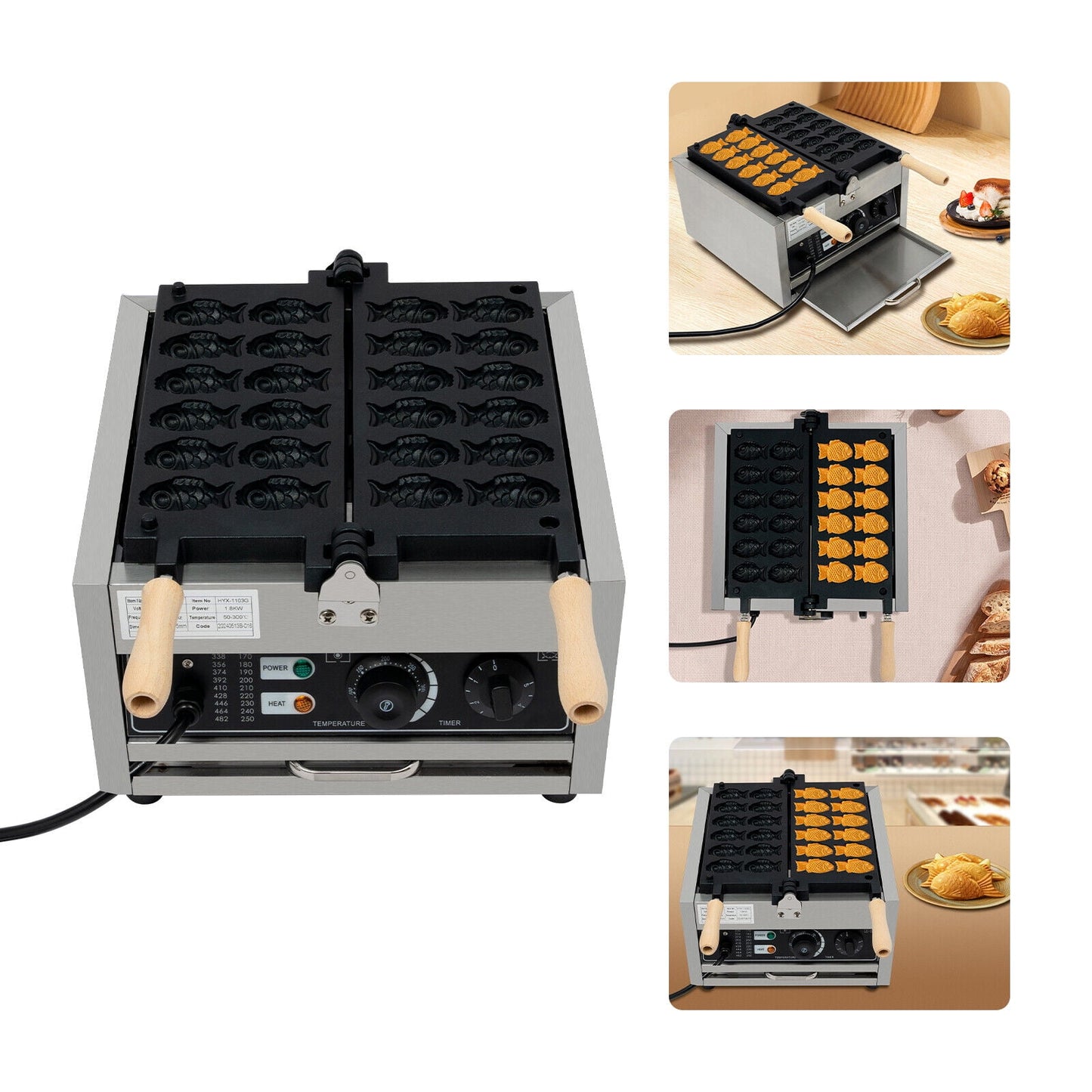 Miumaeov 12pcs Mini Fish-Shaped Waffle Making Machine Desktop Electric Waffle Maker 1800W