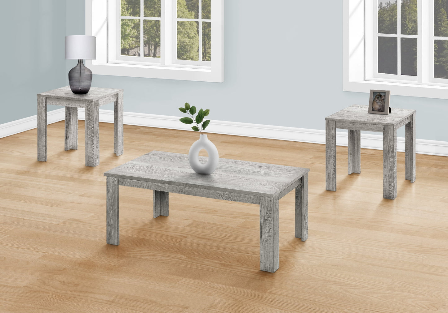 Monarch Contemporary Coffee Table Set, Gray Laminate, 3 Piece