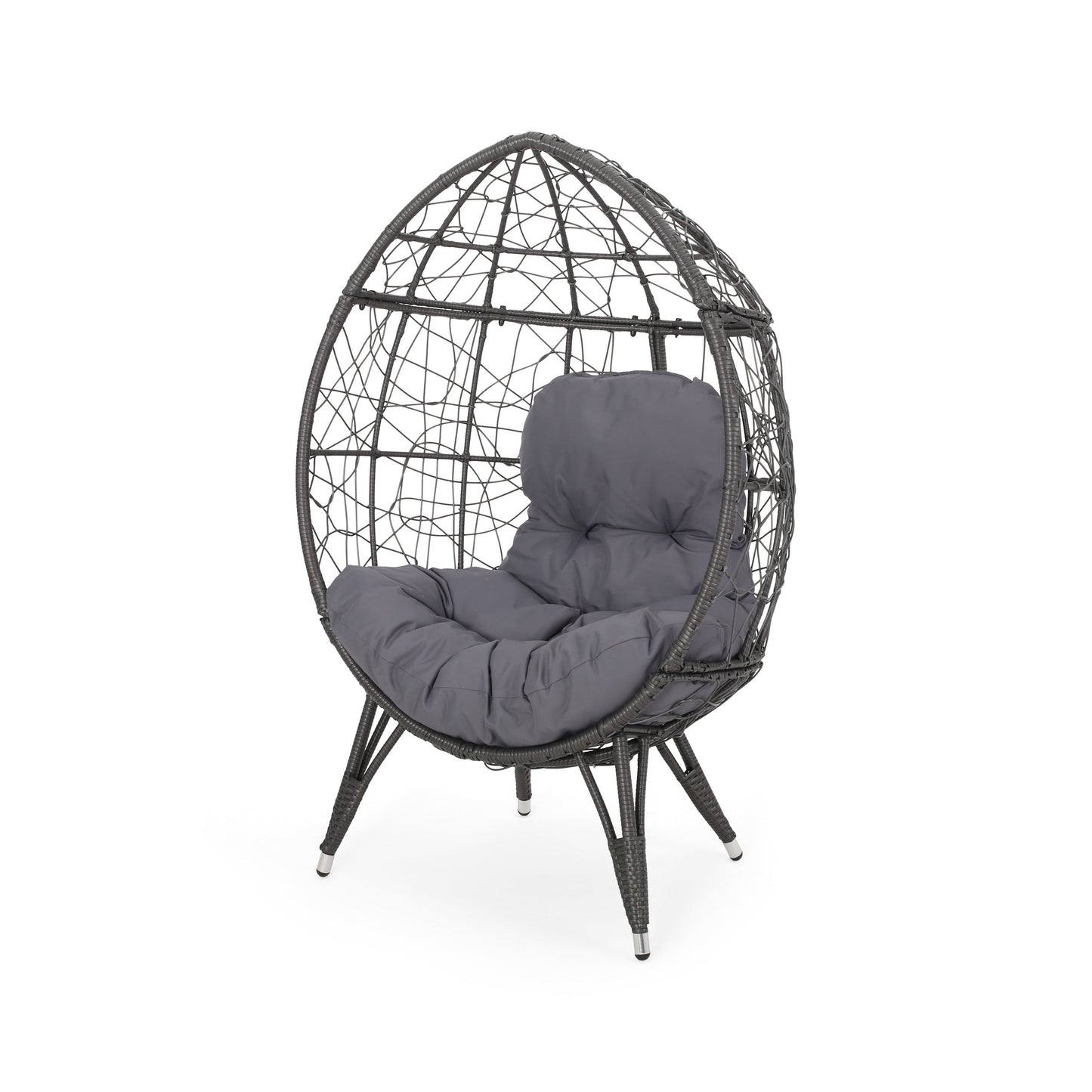 Noble House Gianni Outdoor Wicker Teardrop Chair in Gray and Dark Gray