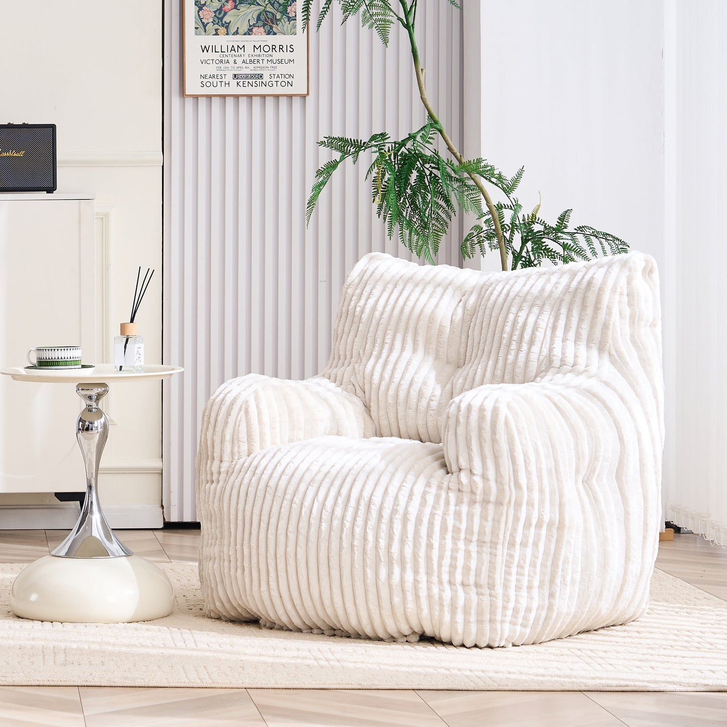 PORKISS Bean Bag Chairs, Soft Tufted Foam Lazy Sofa with Corduroy Fabric for Dorm Bedroom Living Room, Single Leisure Accent Sofa Chair for Adults Teens, Beige