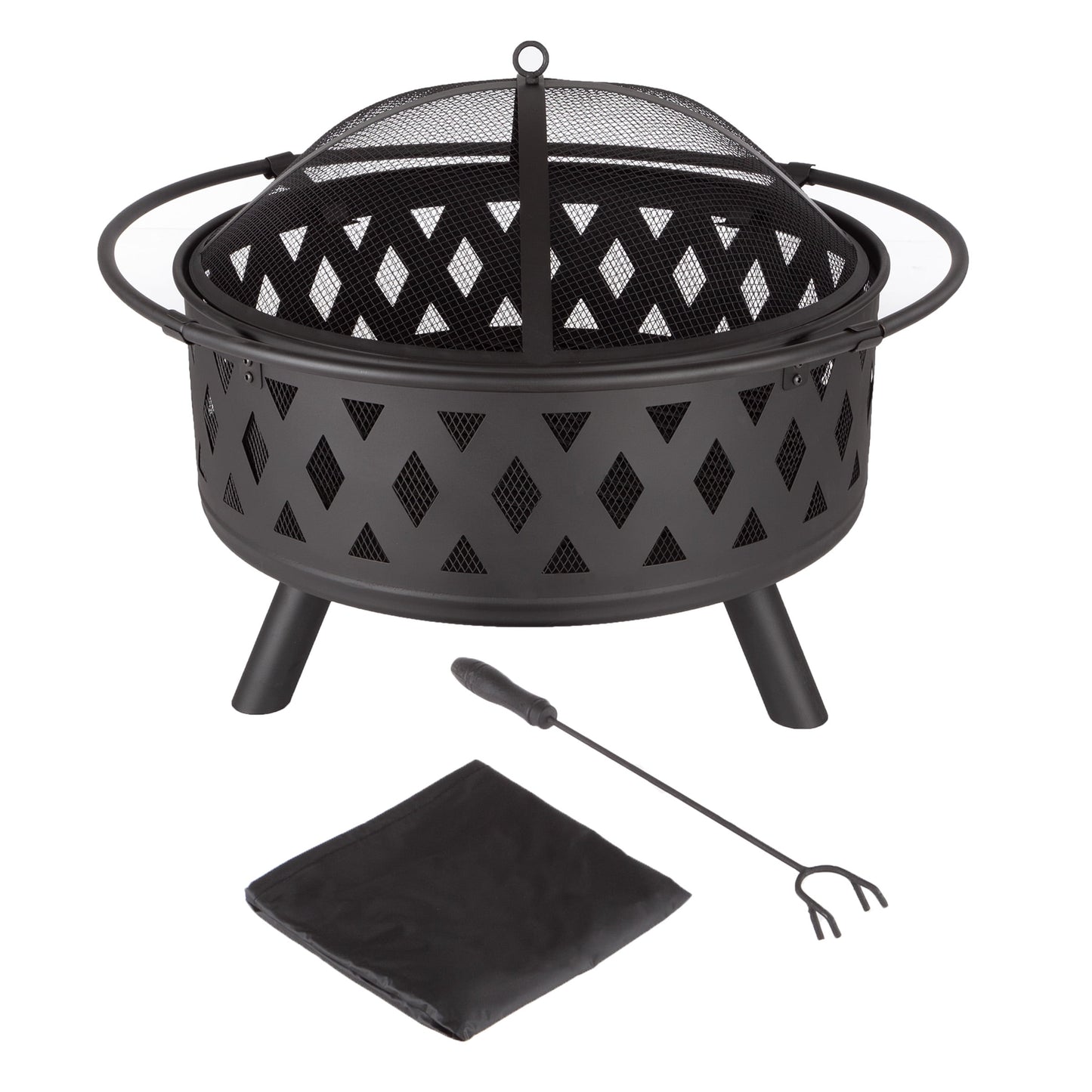 Pure Garden 32-Inch Outdoor Wood Burning Fire Pit with PVC Cover (Black)
