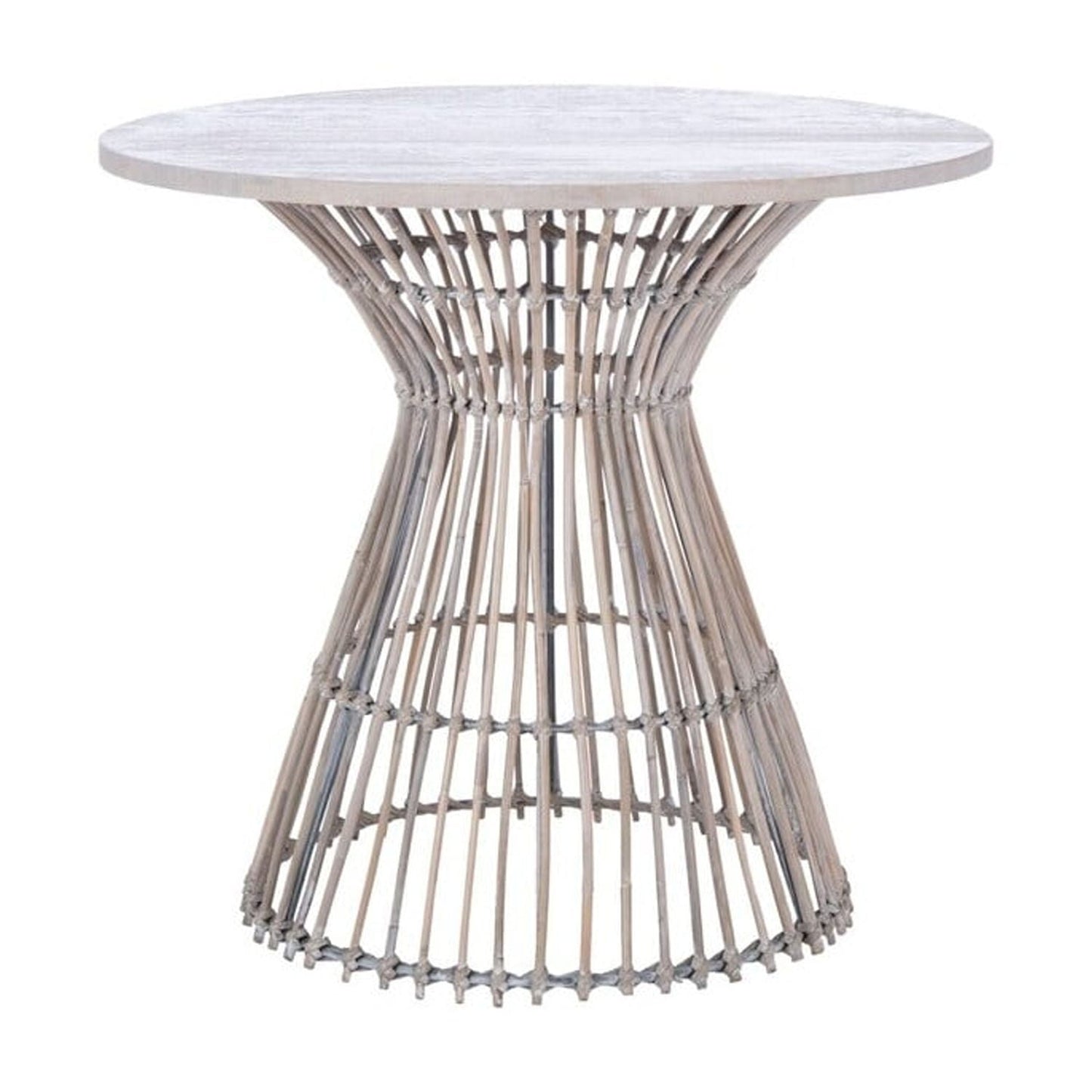 SAFAVIEH Whent Rattan Round Accent Table, Grey White Wash/Black