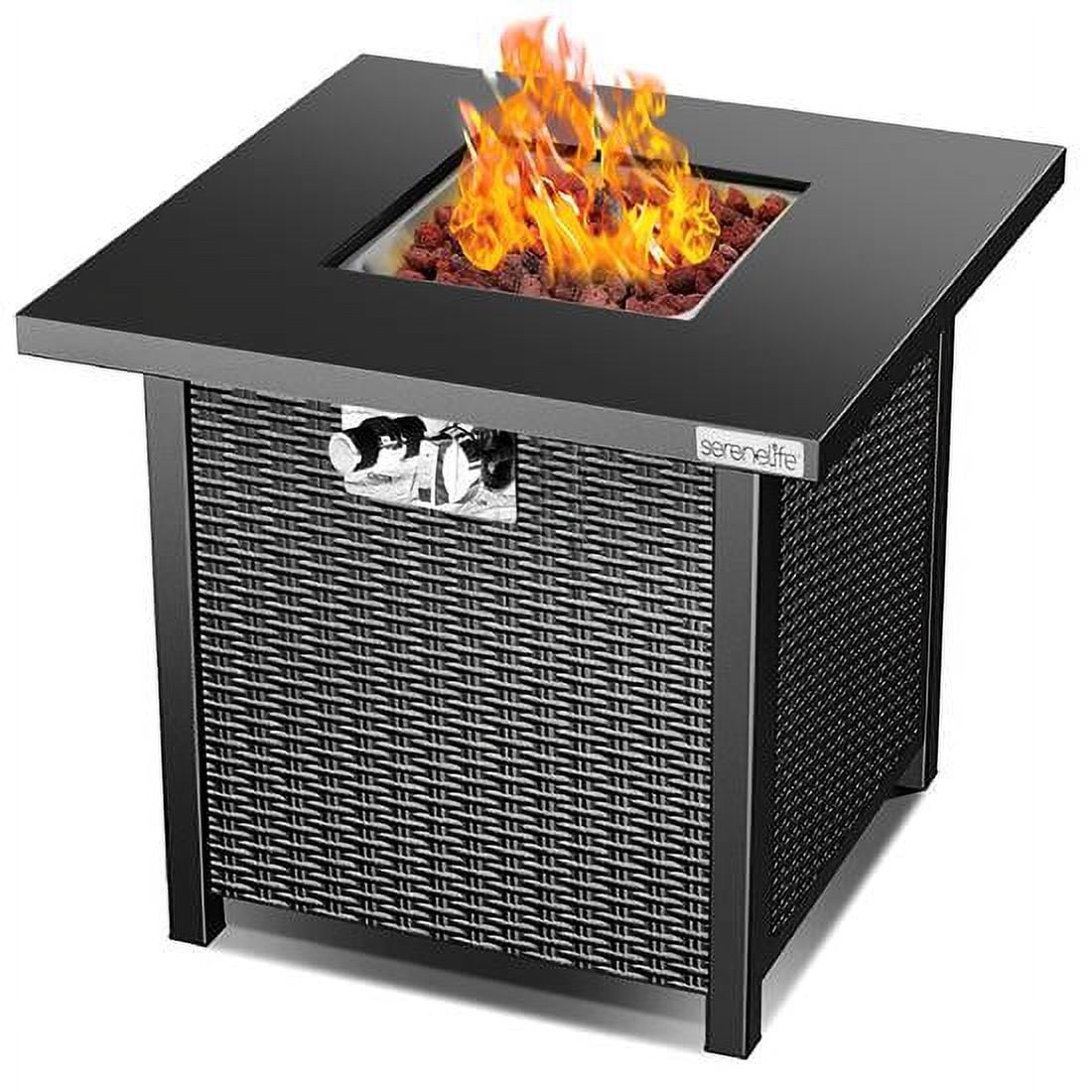 Serene Life Outdoor Propane Fire Pit Table - CSA Approved Safe 40,000 BTU Pulse Ignition Propane Gas Fire Table - 28 inches - Steel Tabletop, Steel Panel