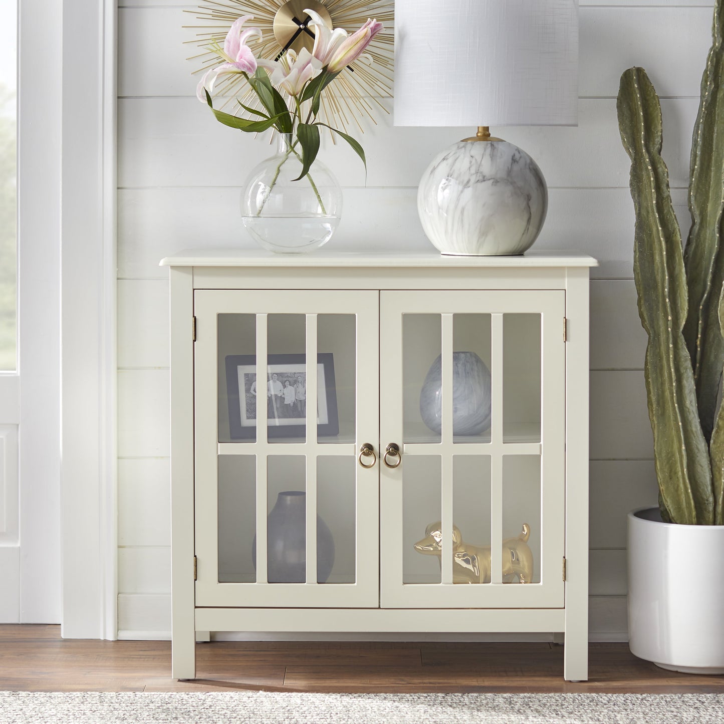 Simple Living Portland 2-Door Glass Cabinet Antique White