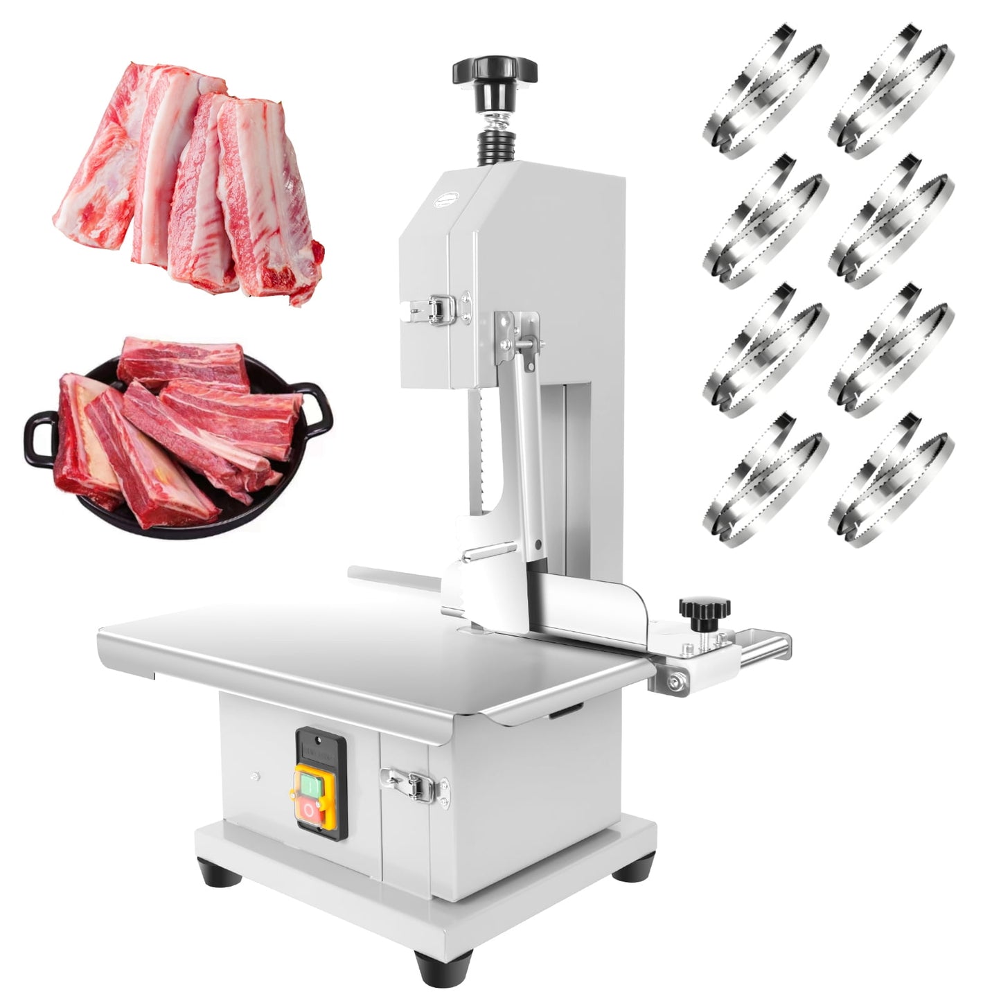 Stainless Steel Electric Bone Saw Machine, 1500W Meat Bandsaw with 0.04"-4" Cutting Thickness, Frozen Meat Cutter with 440-660 LBS/H Efficiency, Meat Cutting Machine for Restaurant, Pork, Chicken