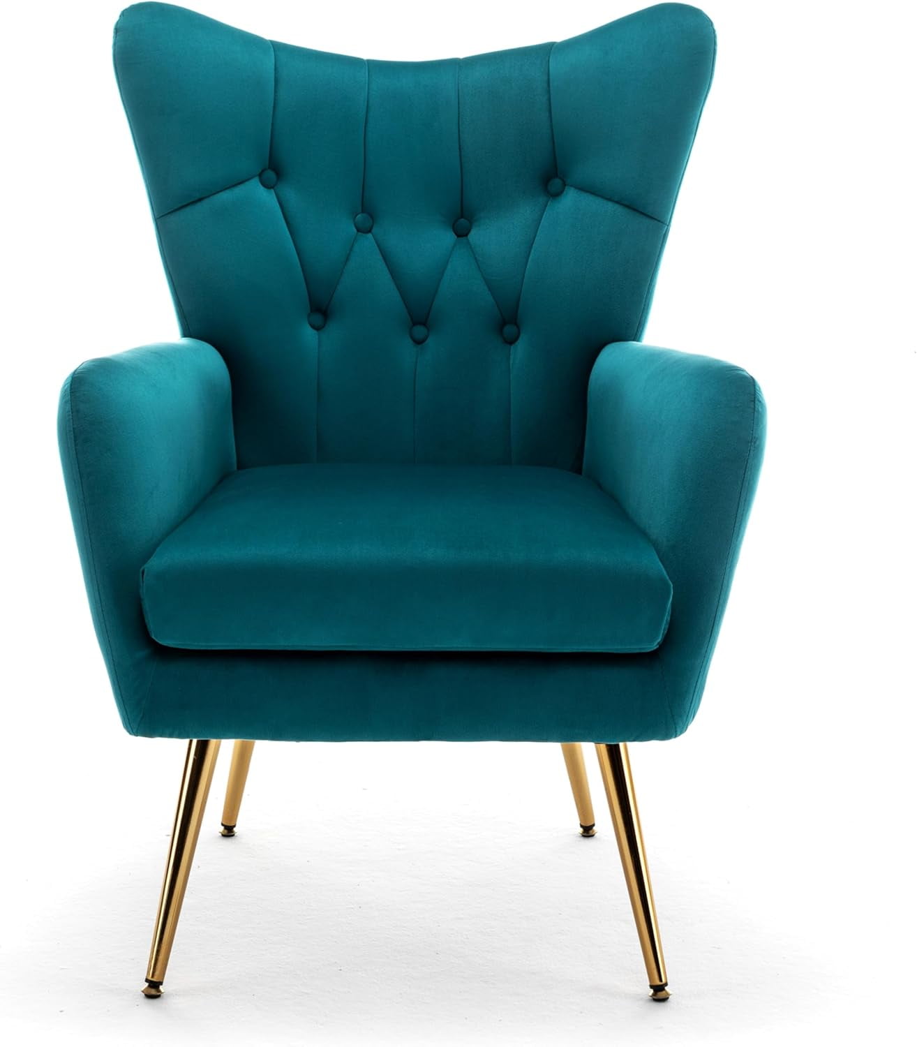 US Pride Furniture Mid-Century Velvet Accent Armchair for Living Room Bedroom or Home Office Button-Tufted Wingback Design with Gold Flared Legs Dark Teal