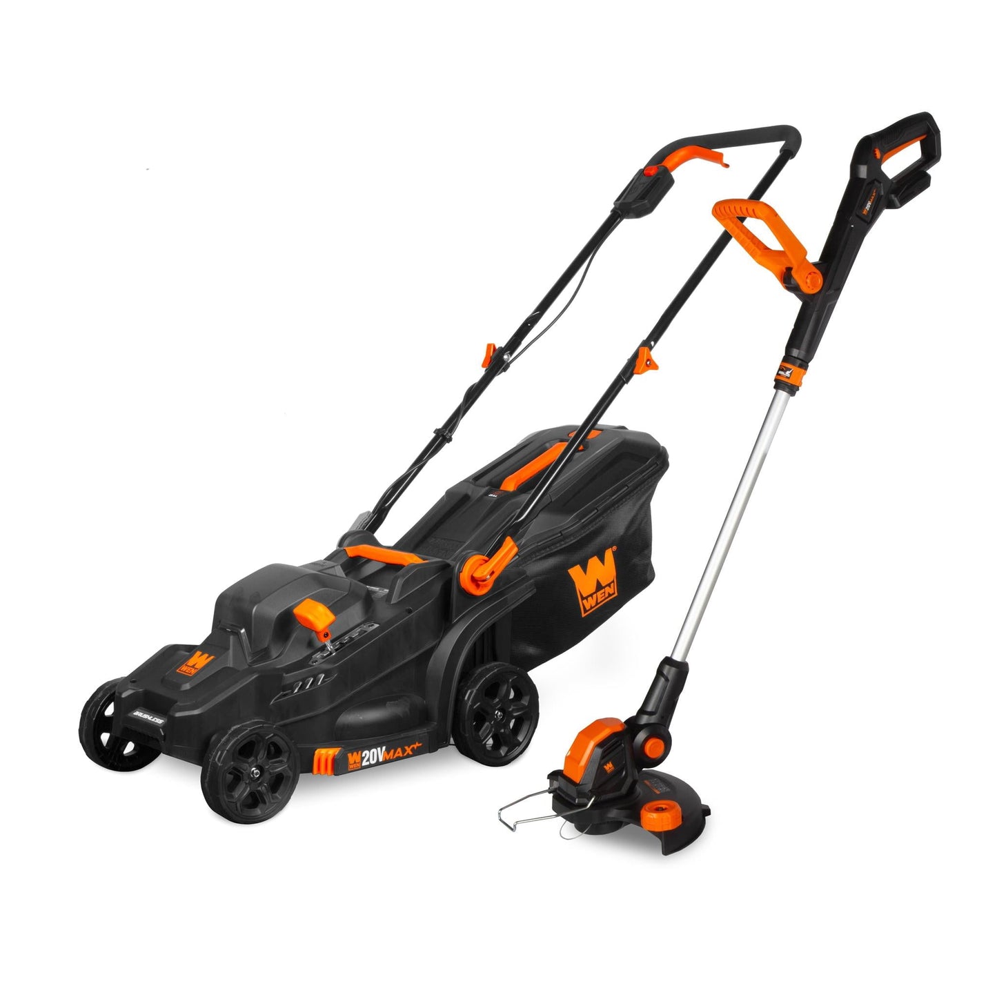 WEN 20V Max Cordless 15-Inch Lawn Mower and String Trimmer Combo Kit with 5Ah Battery and Charger (20VK2MLB)