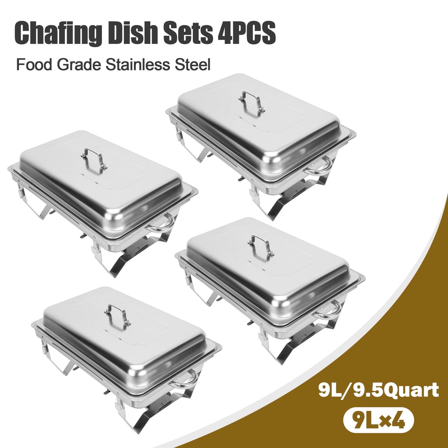 Wilprep 9L/9.5Q 4Pack Chafer Chafing Dish Buffet Sets Serving Pans Stainless Steel Food Warmer Full Size